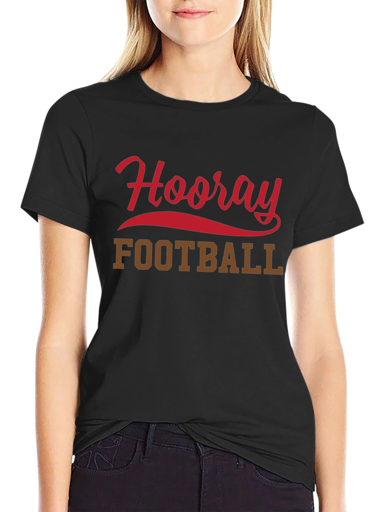 Black Hooray Football T-Shirt, Black Short Sleeve Tee view 2