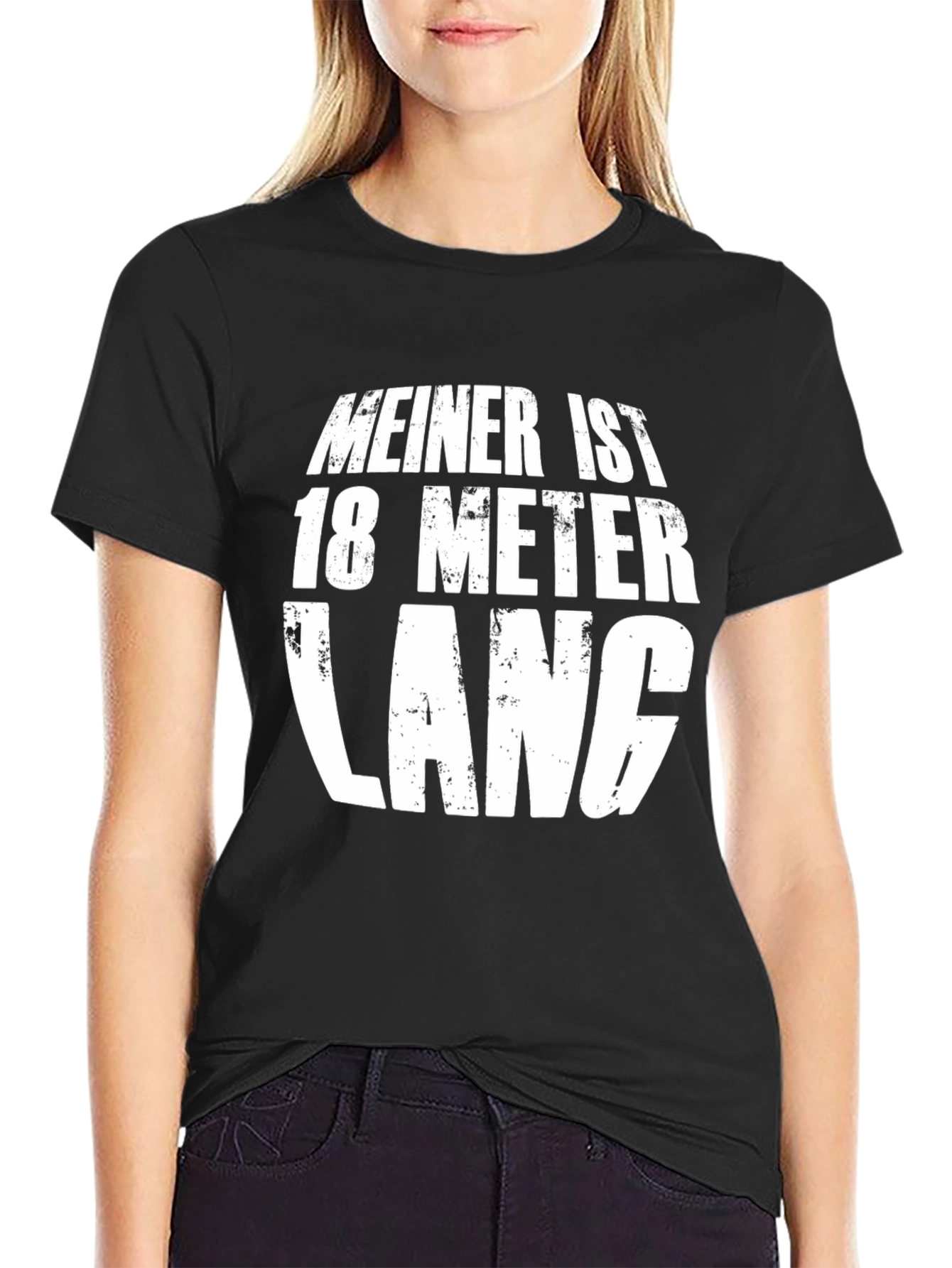 Black Funny "Meiner Ist 18 Meter Lang" T-Shirt view 2