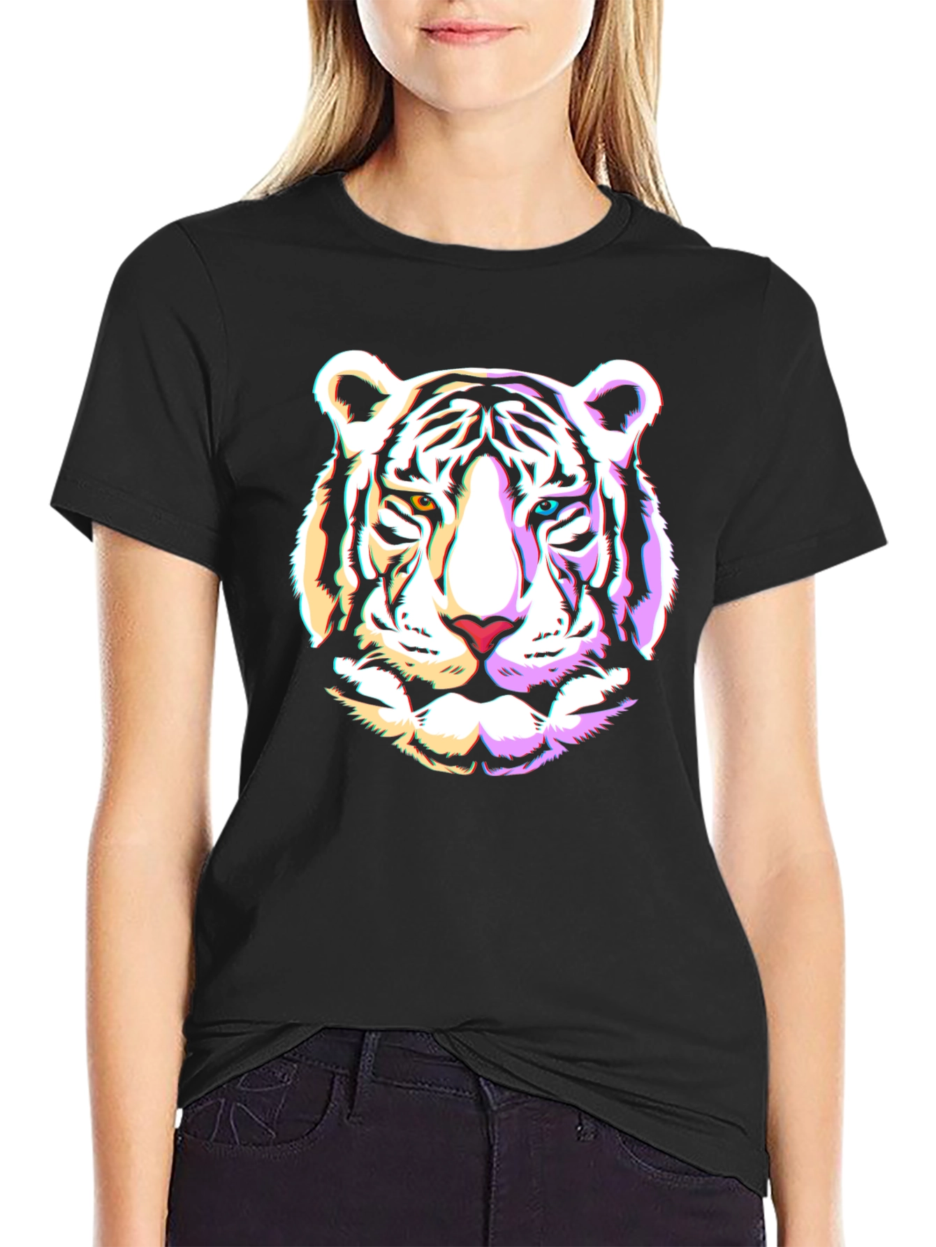 Black Cool Tiger Graphic Black T-Shirt view 2