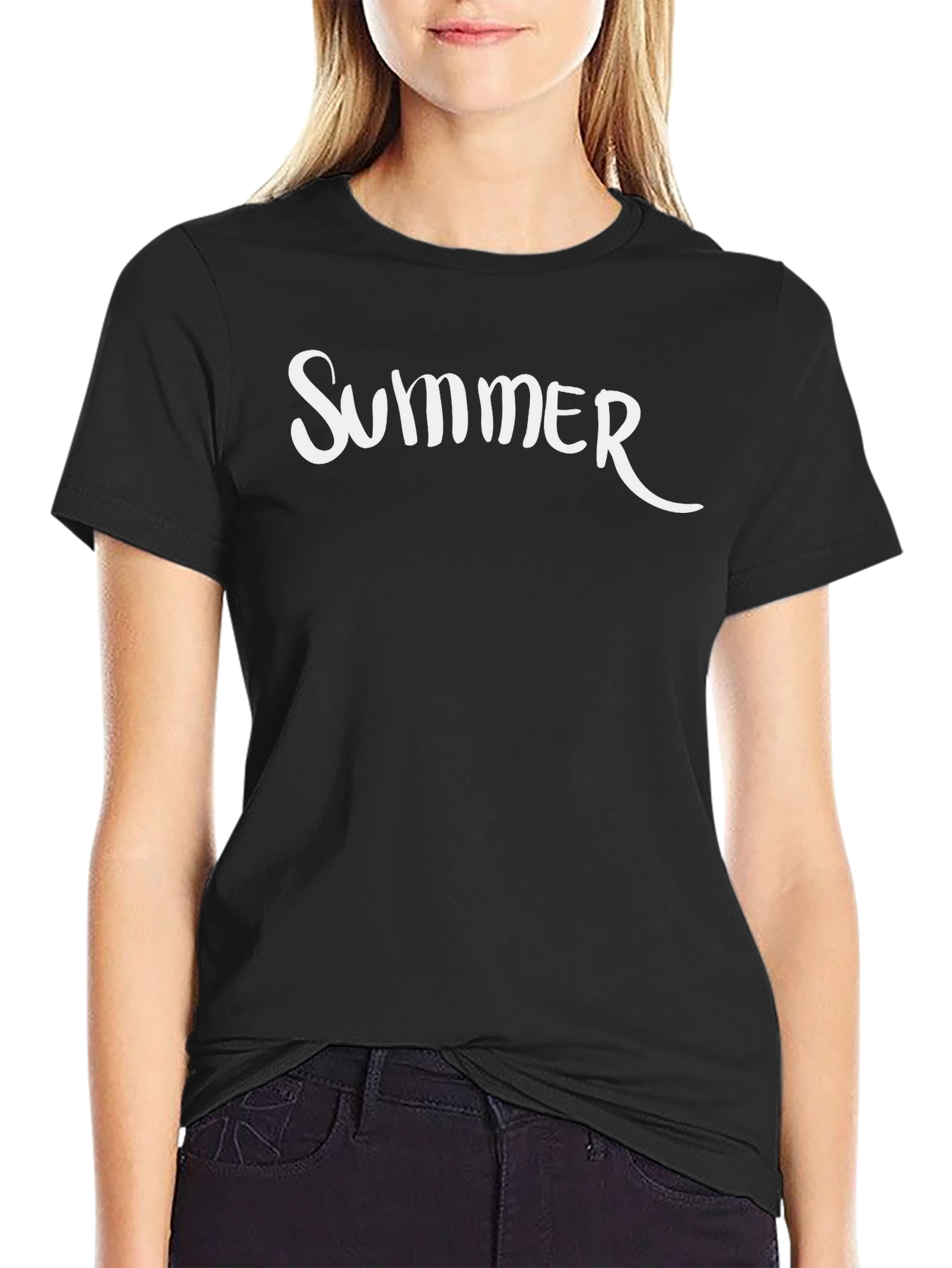 Black Summer Graphic Tee - Black Cotton T-Shirt view 2