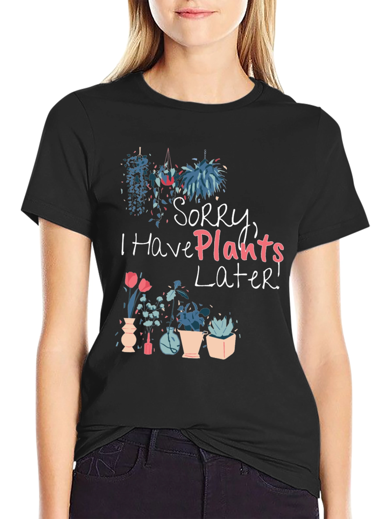 Black Plant Lover Graphic Tee - Sorry I Have Plants Later view 2