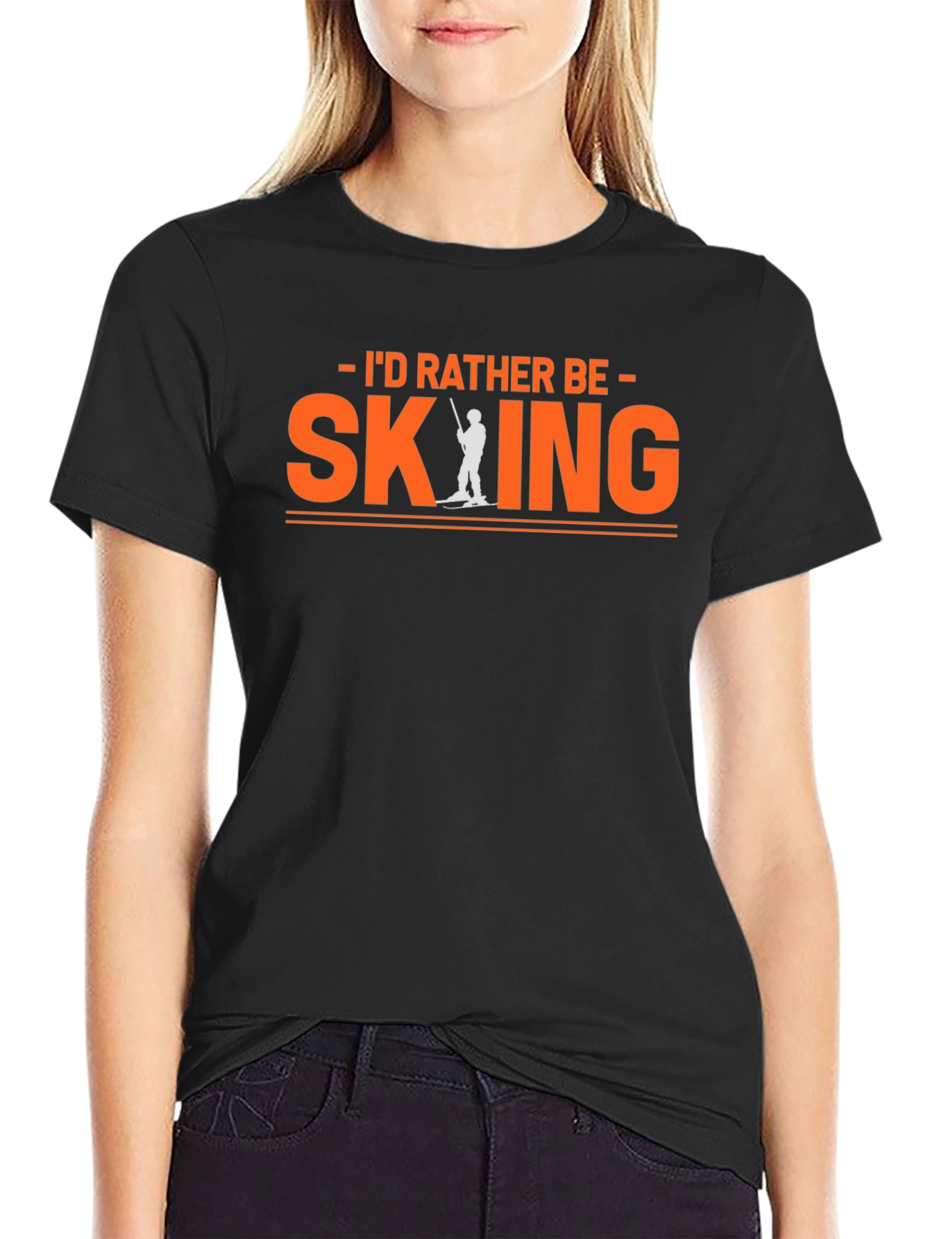 Black I'd Rather Be Skiing T-Shirt view 2