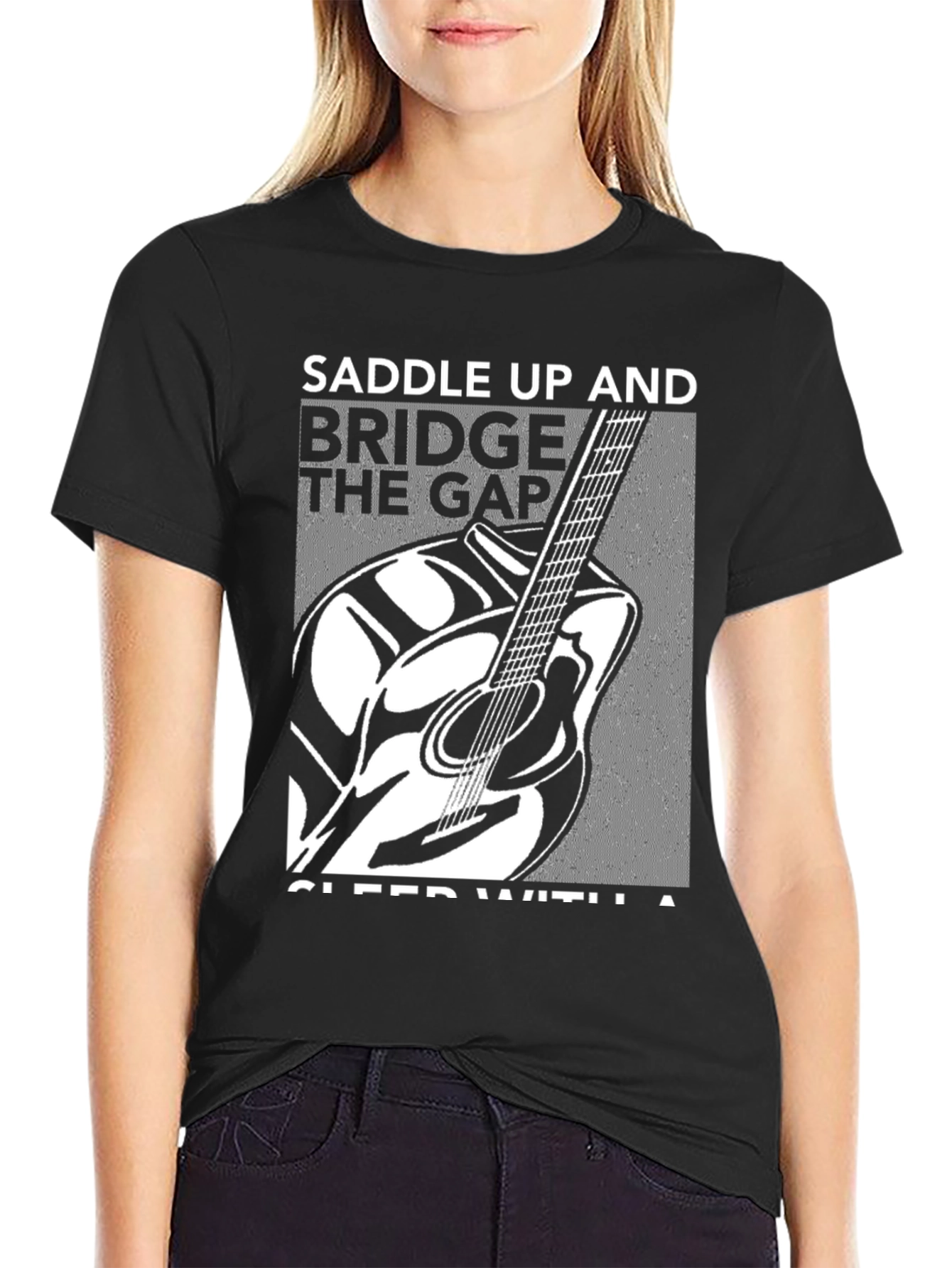 Black Saddle Up Guitar Graphic Black T-Shirt view 2