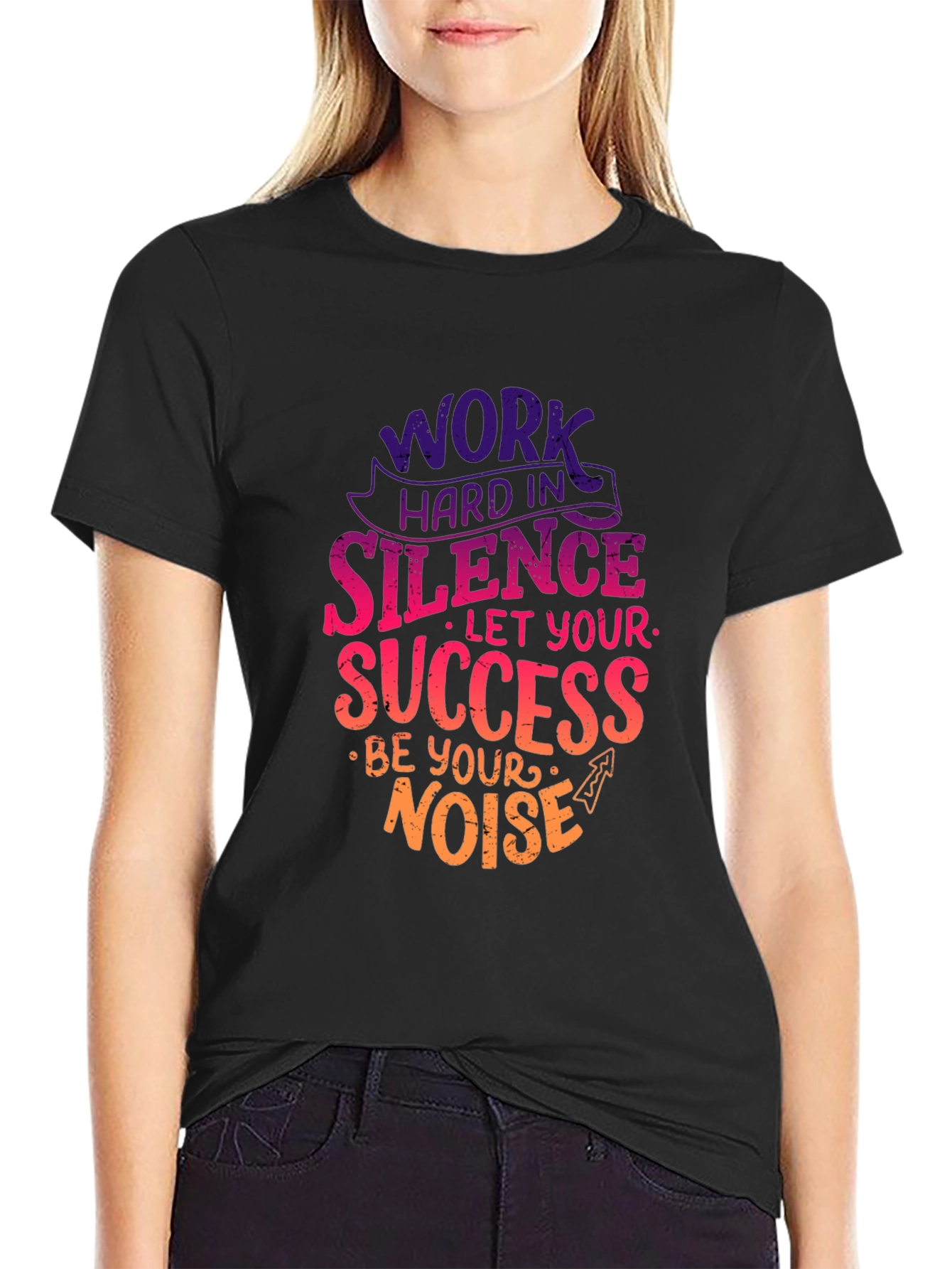 Black Work Hard in Silence T-Shirt Motivational Quote Tee view 2