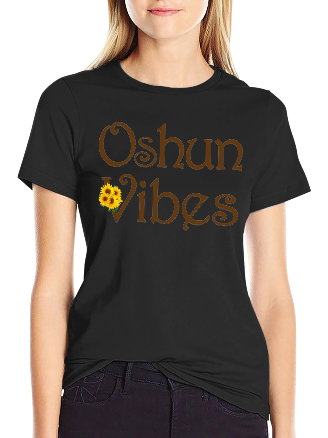 Black Oshun Vibes Black Graphic T-Shirt view 2