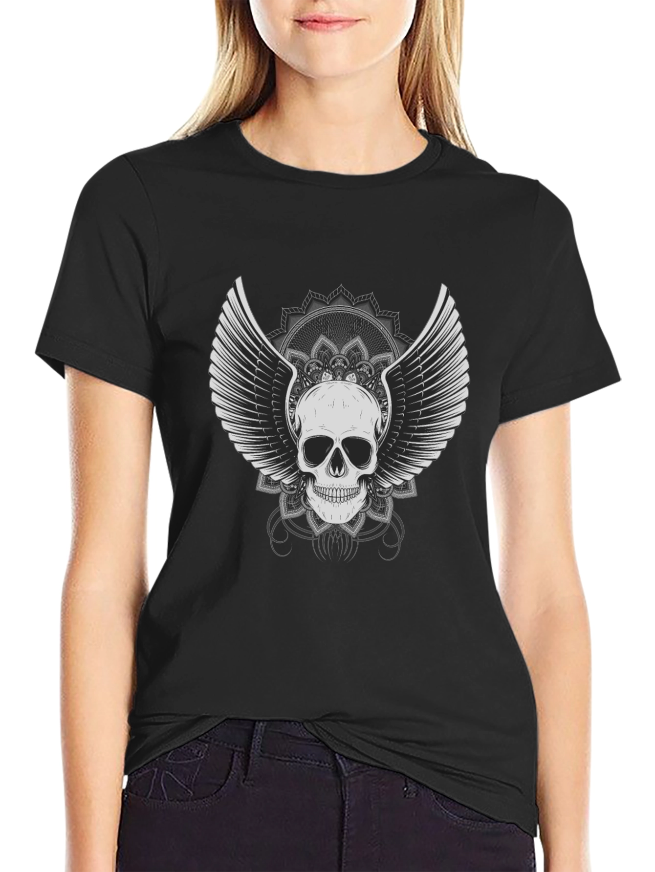Black Skull Winged T-Shirt - Mens Black Graphic Tee view 2