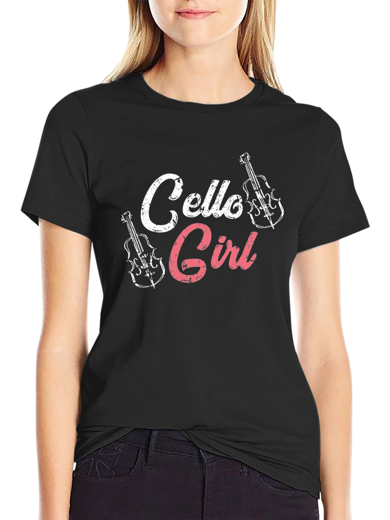 Black Cello Girl T-Shirt - Musical Instrument Tee view 2