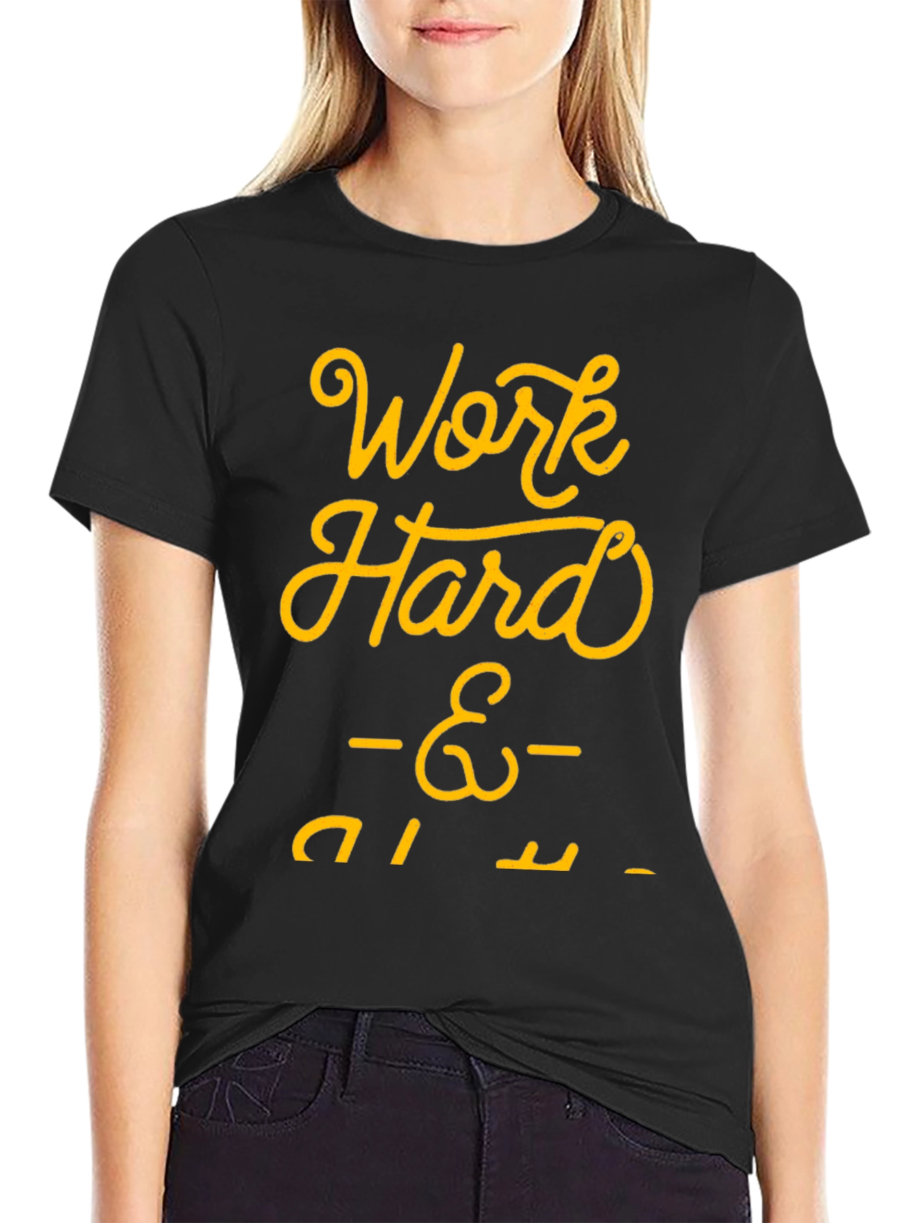 Black Work Hard Play Harder Black Graphic Tee view 2