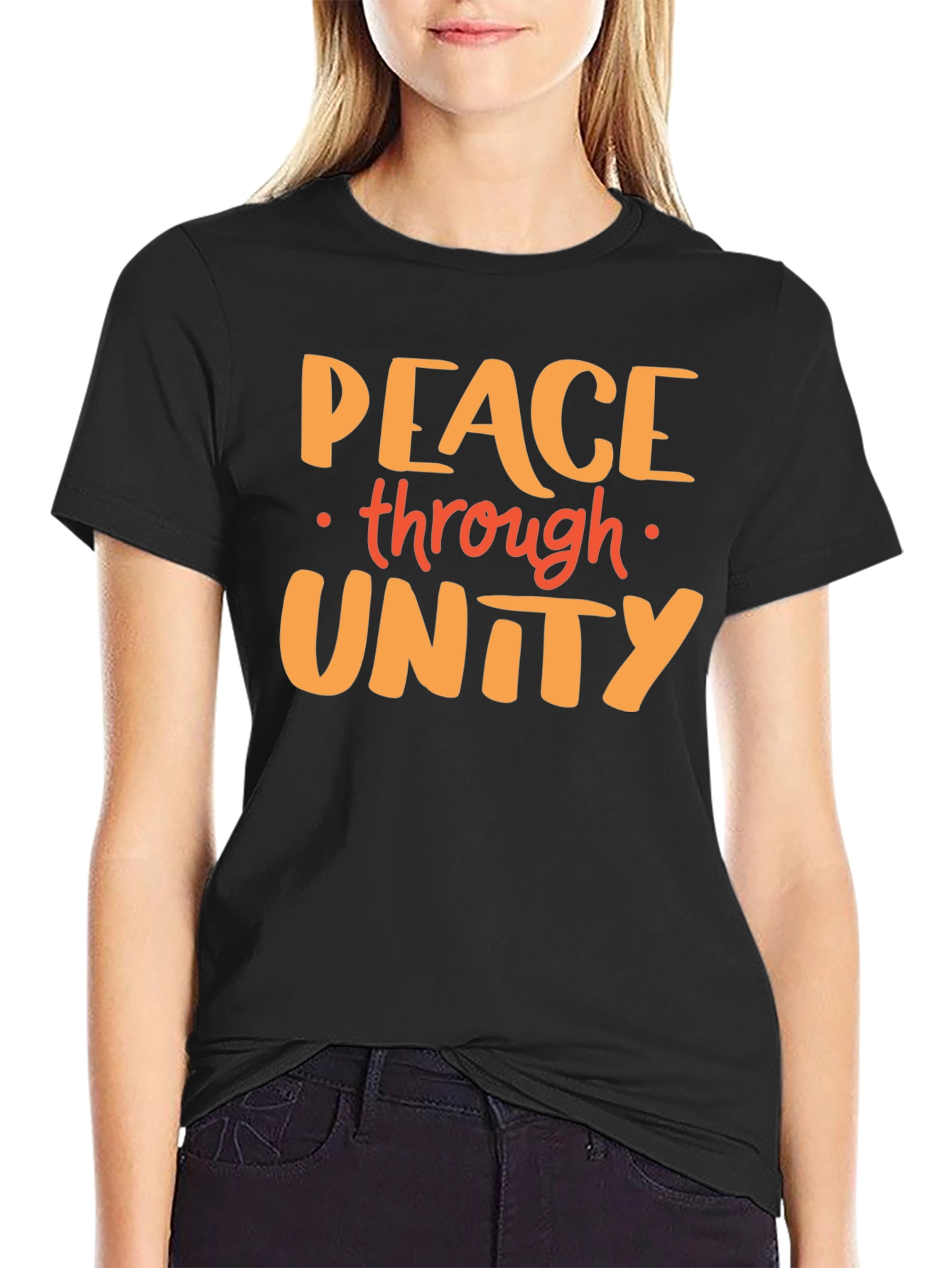 Black Peace Through Unity Graphic Tee - Black view 2