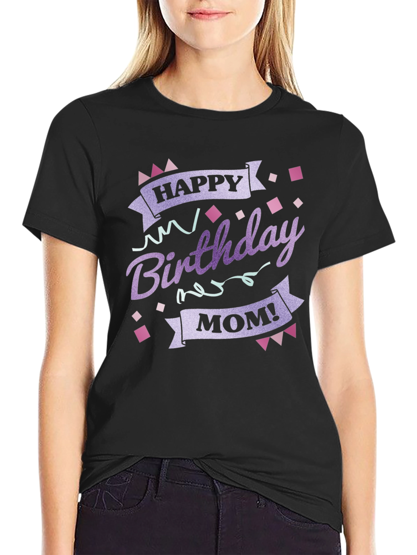 Black Happy Birthday Mom Graphic T-Shirt view 2