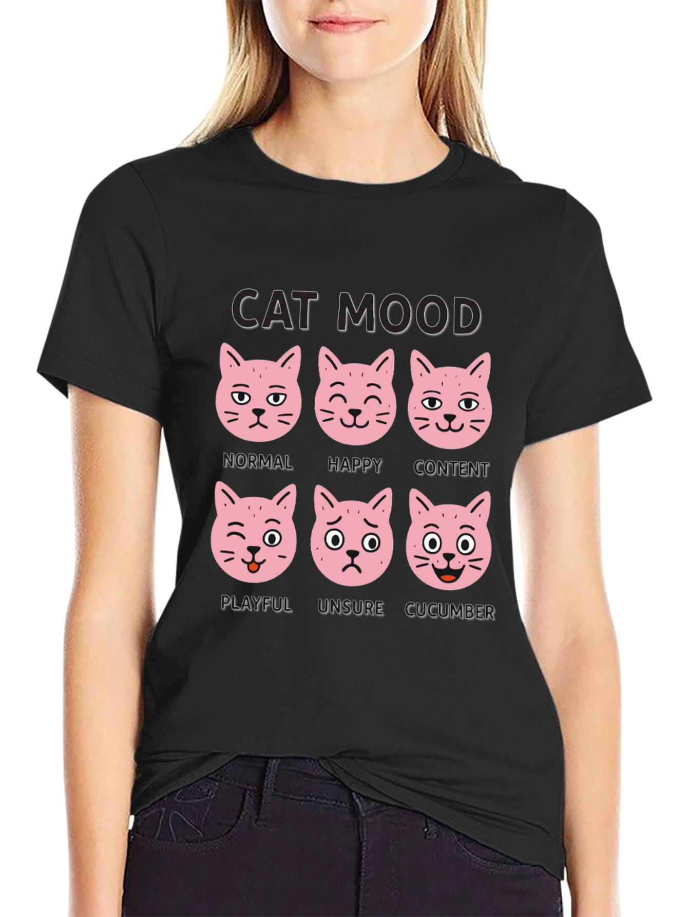 Black Cat Mood T-Shirt - Funny Cat Expression Tee view 2