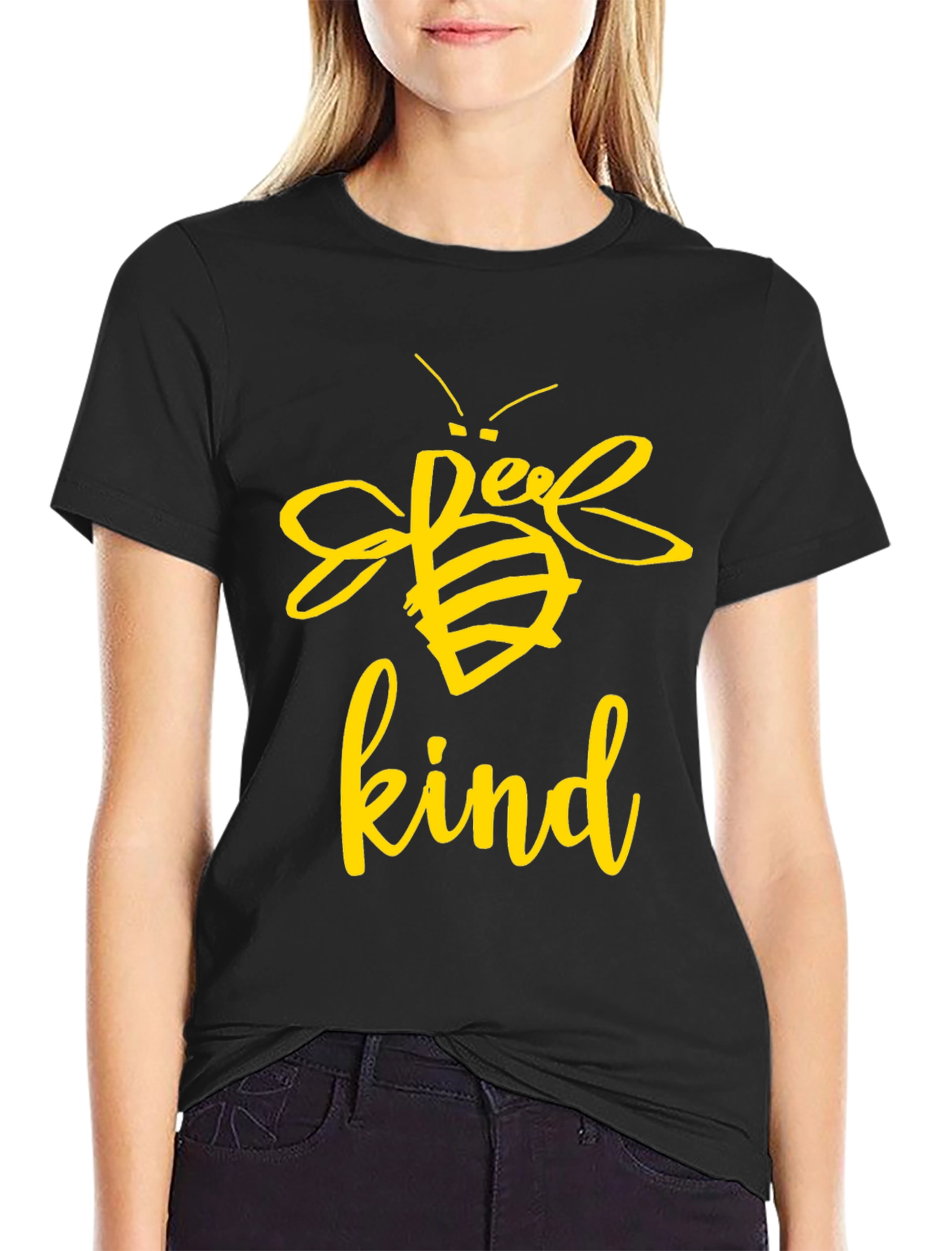 Black Bee Kind Graphic T-Shirt - Unisex Black Tee view 2
