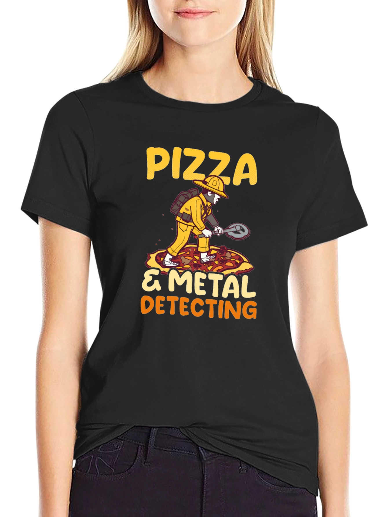 Black Pizza & Metal Detecting T-Shirt view 2