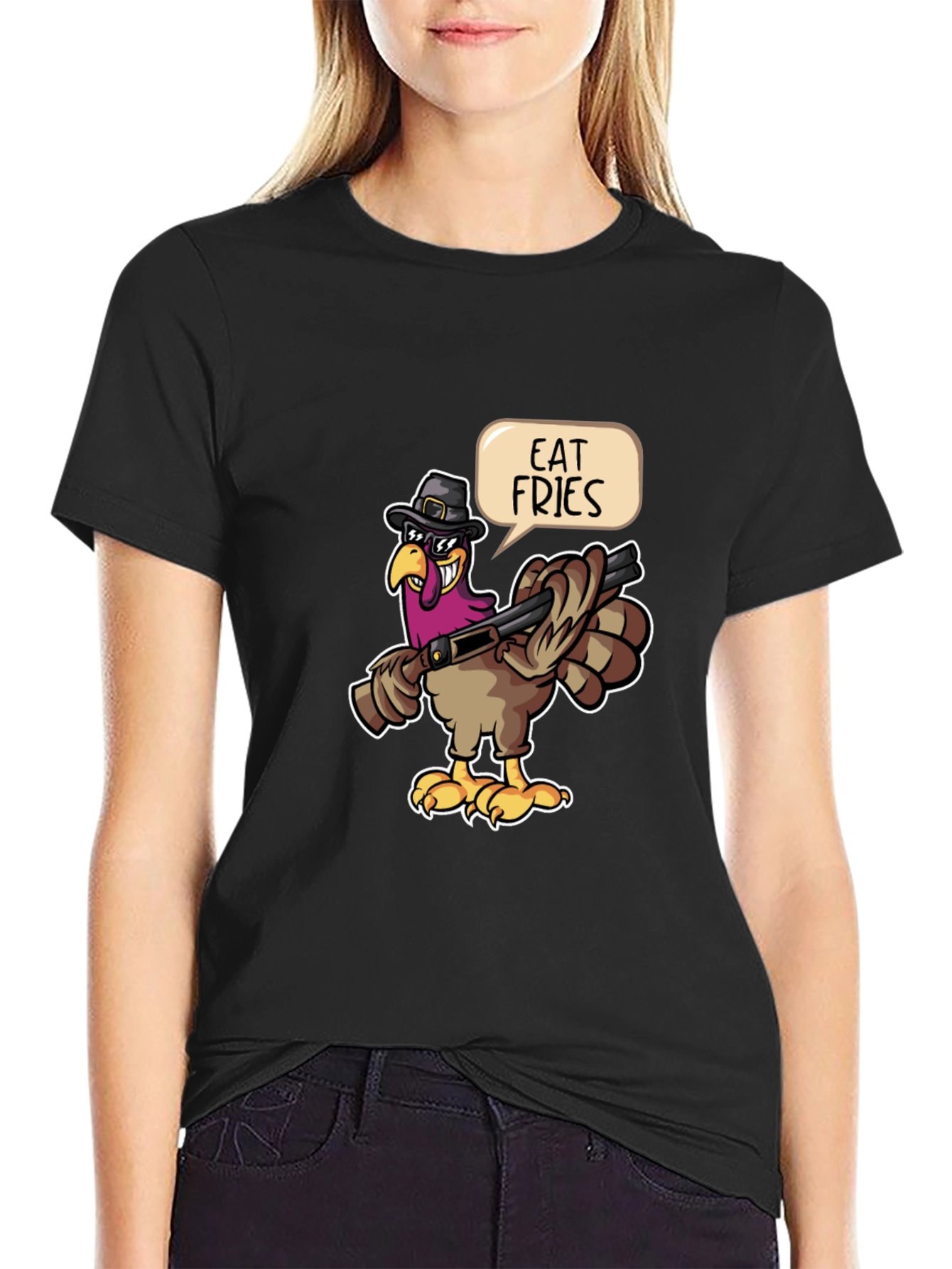 Black Eat Fries Turkey Graphic Tee view 2