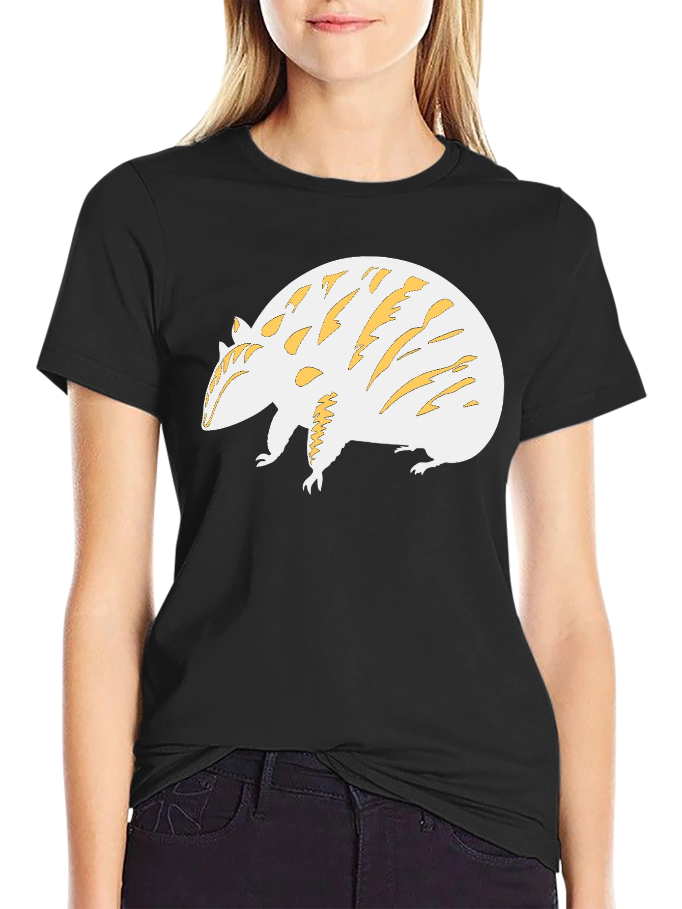 Black Unique Armadillo Graphic Tee - Black Cotton Blend view 2