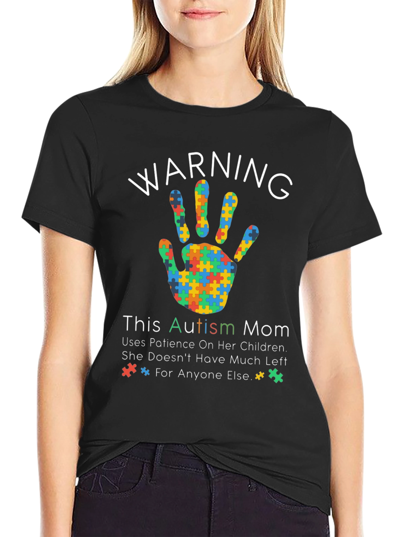 Black Autism Mom Warning T-Shirt view 2