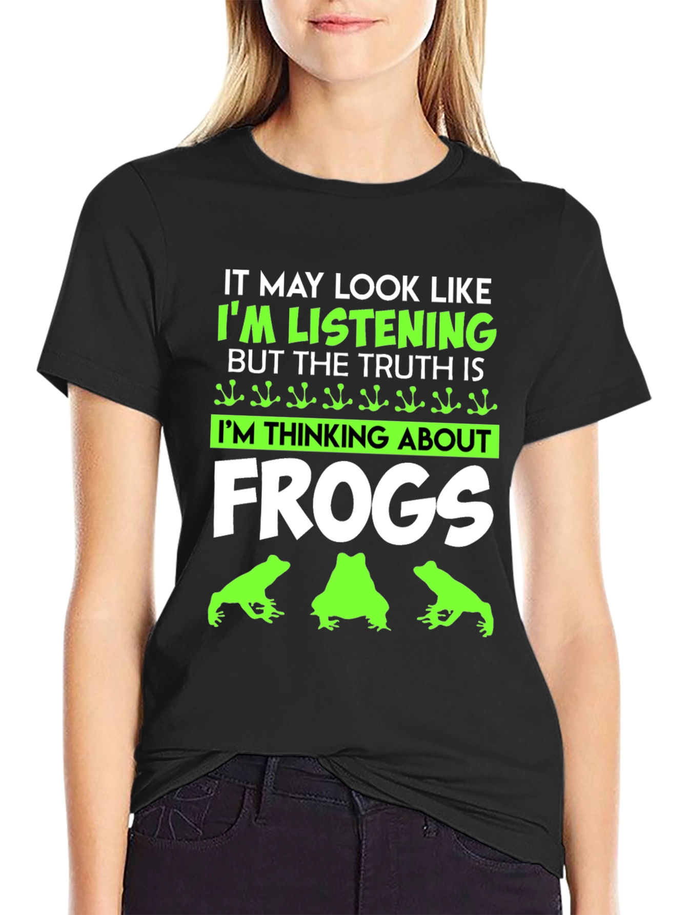 Black Frog Lover T-Shirt - Funny I'm Thinking About Frogs Tee view 2