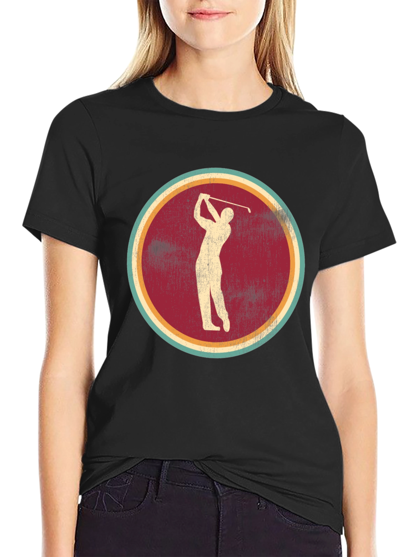 Black Vintage Golf Tee - Retro Golfer Graphic T-Shirt view 2