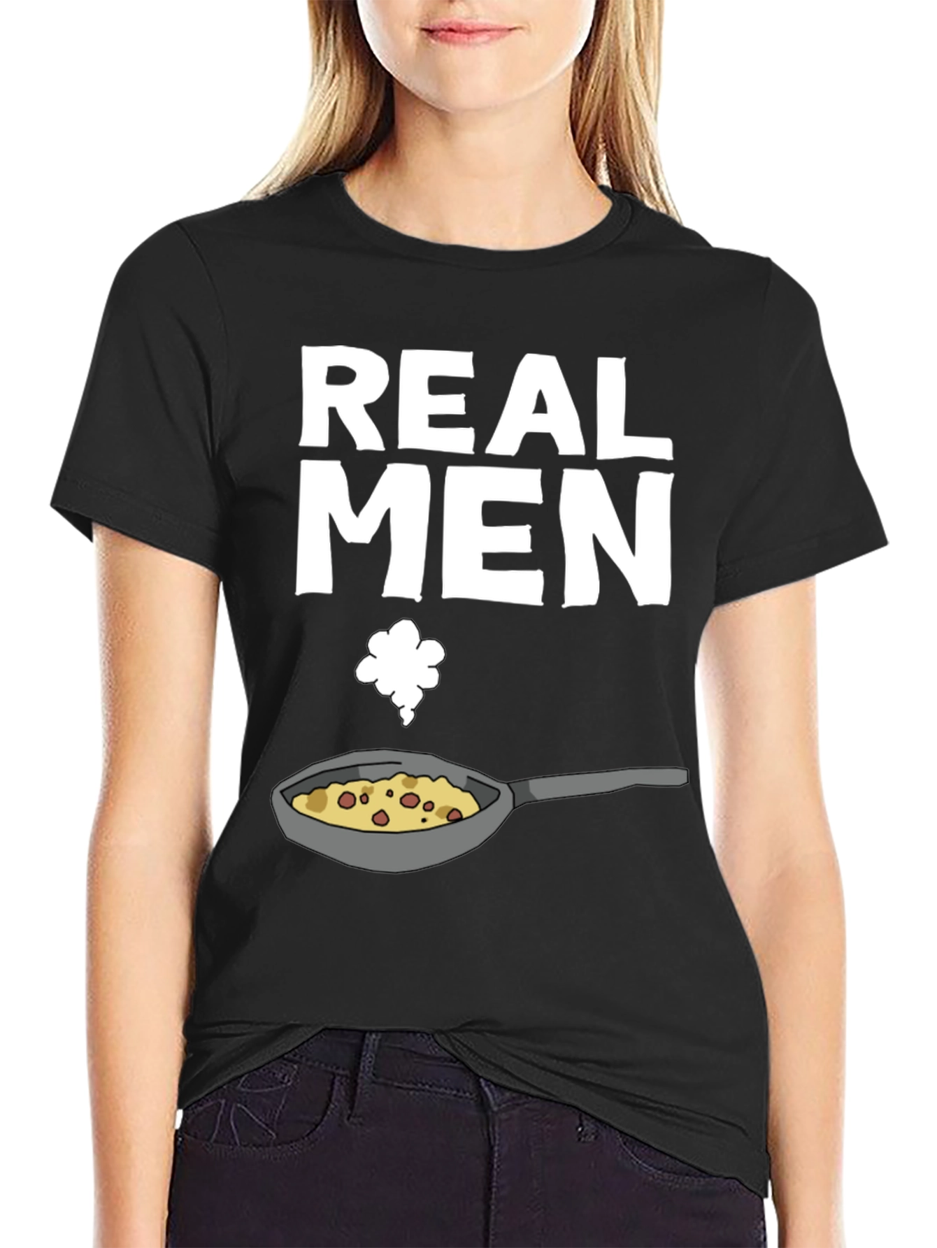 Black Real Men Cook T-Shirt - Funny Culinary Graphic Tee view 2
