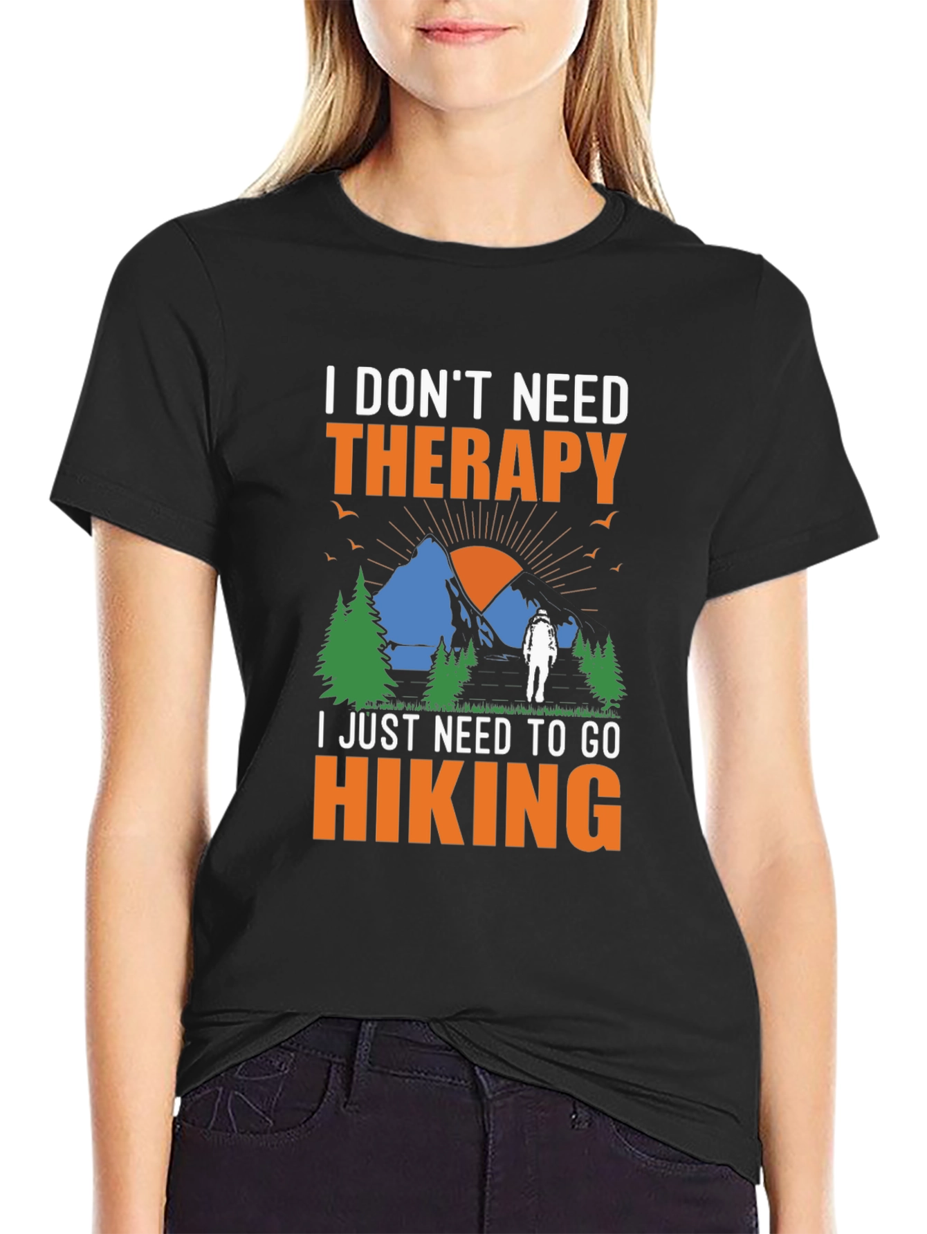 Black Hiking Therapy Graphic T-Shirt view 2