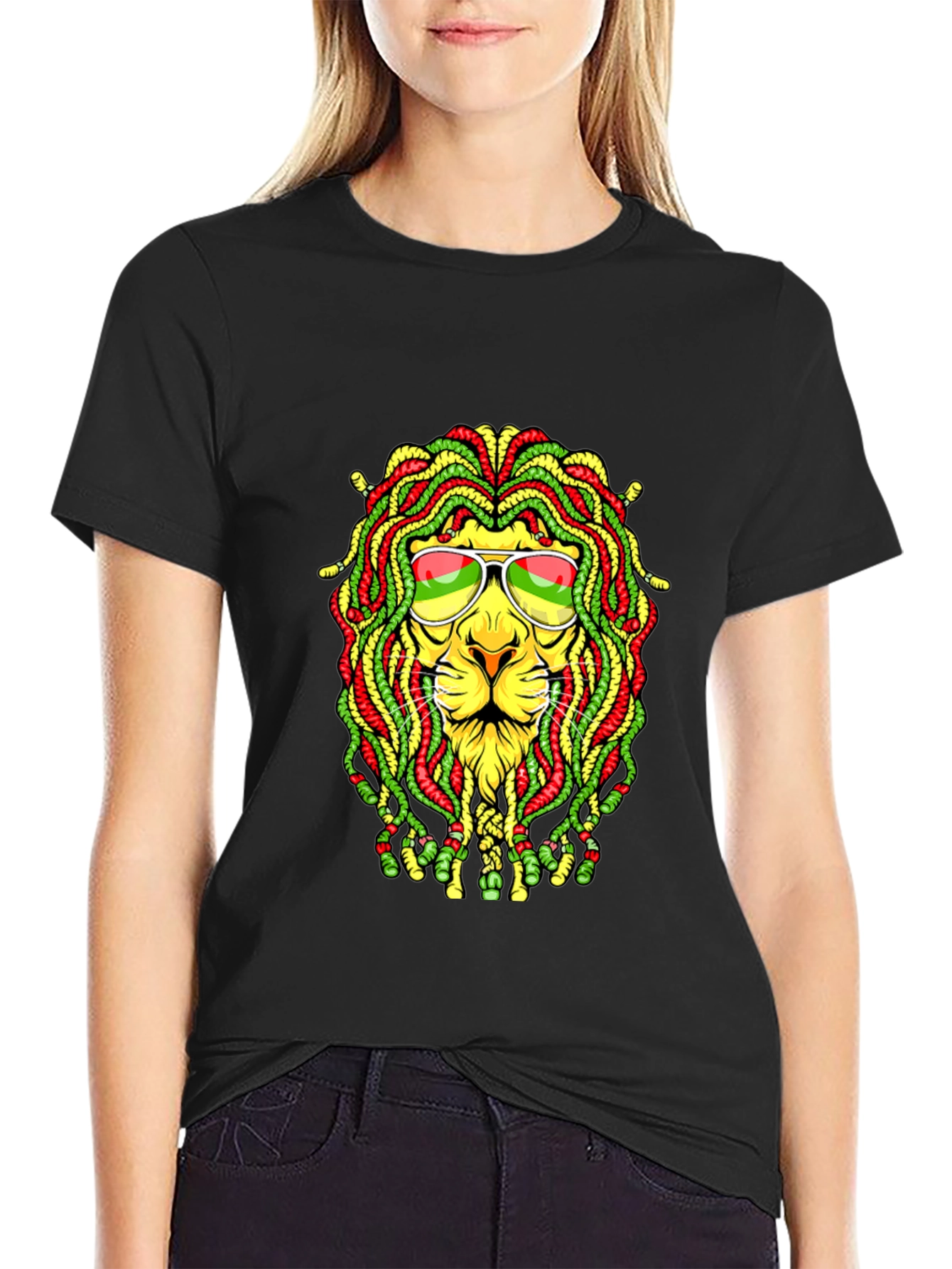 Black Rasta Lion Graphic T-Shirt - Reggae Style view 2