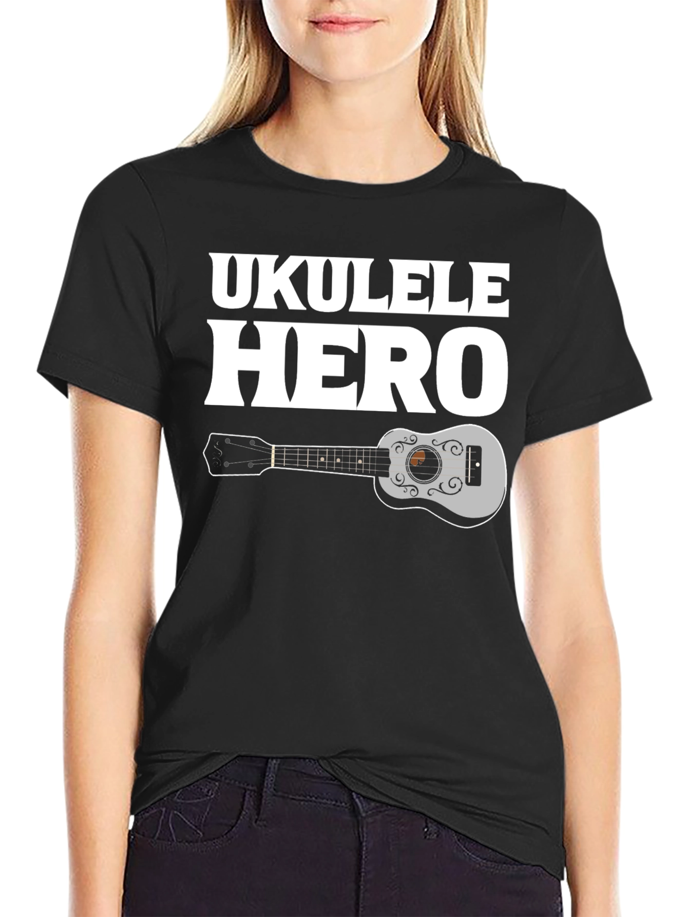 Black Ukulele Hero Graphic Tee - Black view 2