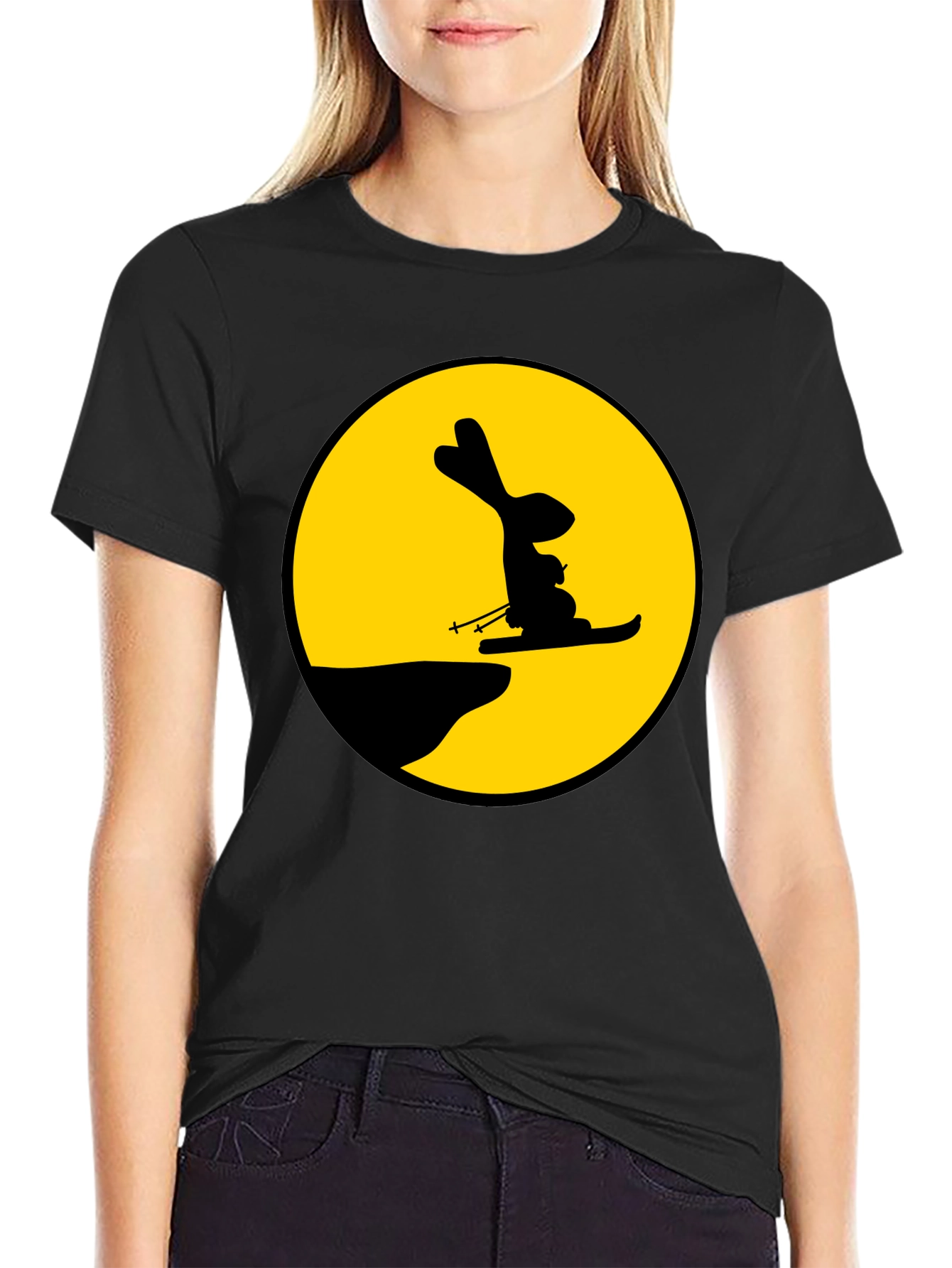 Black Skiing Rabbit Graphic Tee - Black view 2