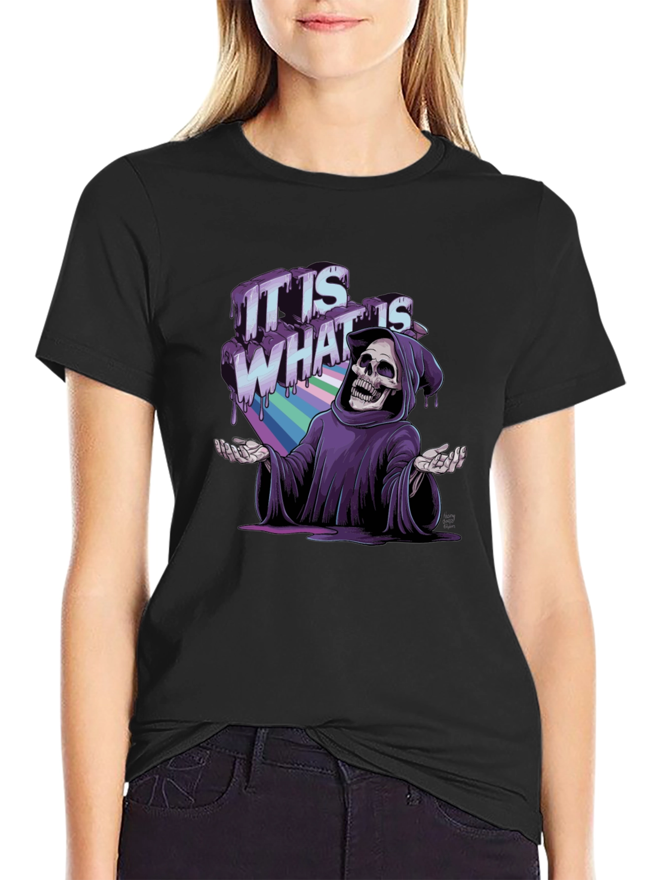 Black Grim Reaper Rainbow Drip T-Shirt - "It Is What It Is" view 2