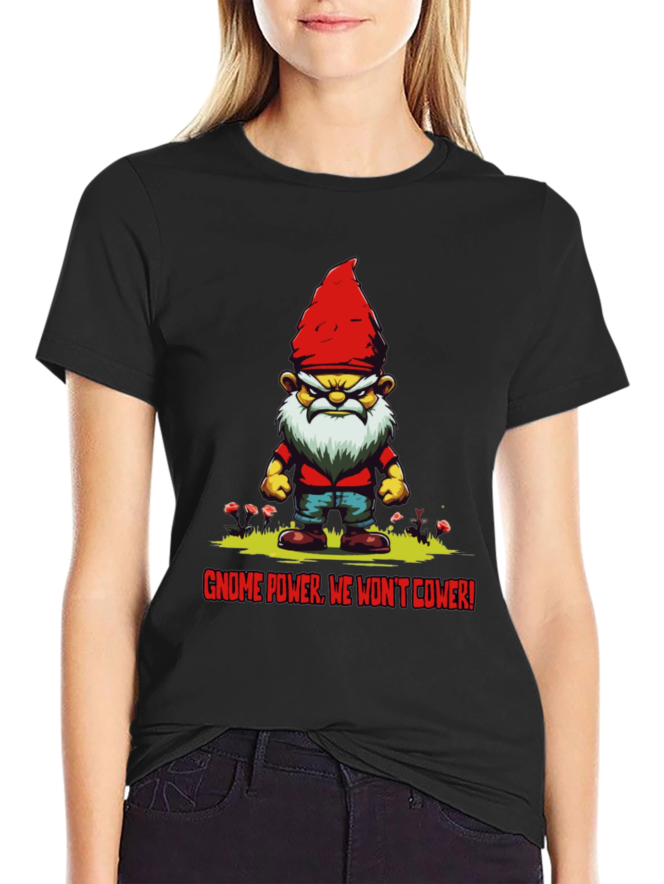 Black Gnome Power T-Shirt - We Won't Cower! view 2