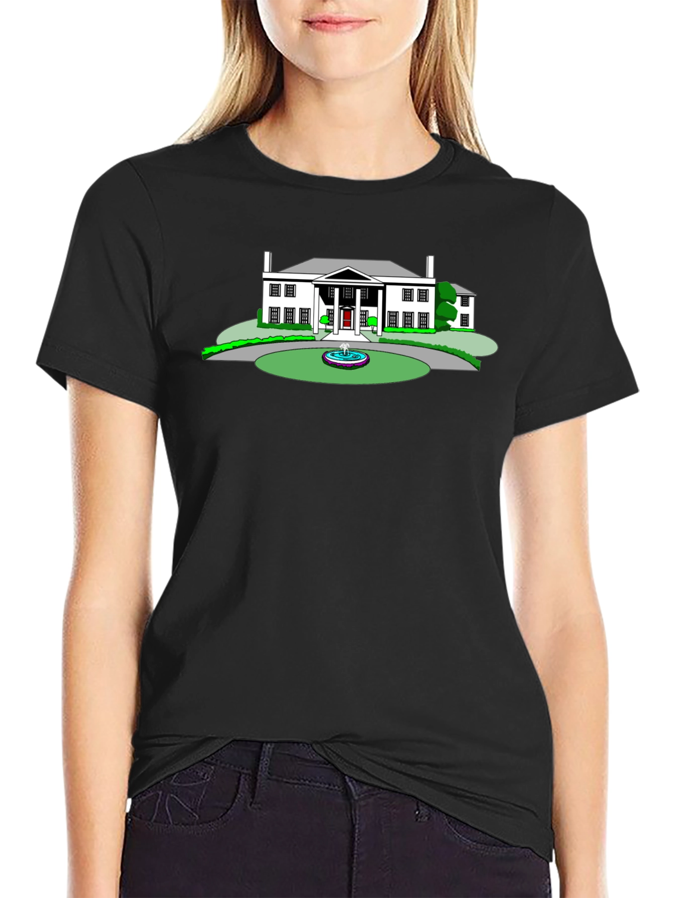 Black Mansion Graphic Tee - Black Crew Neck T-Shirt view 2