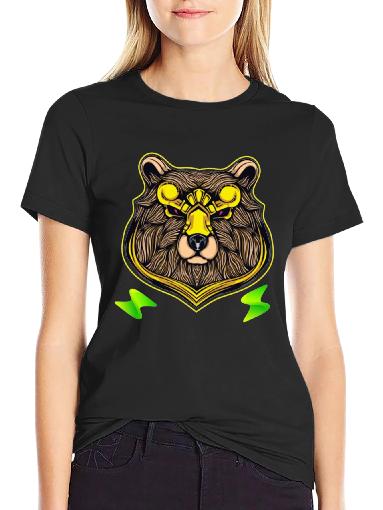Black Cyber Bear Graphic Tee - Cool Animal Print view 2