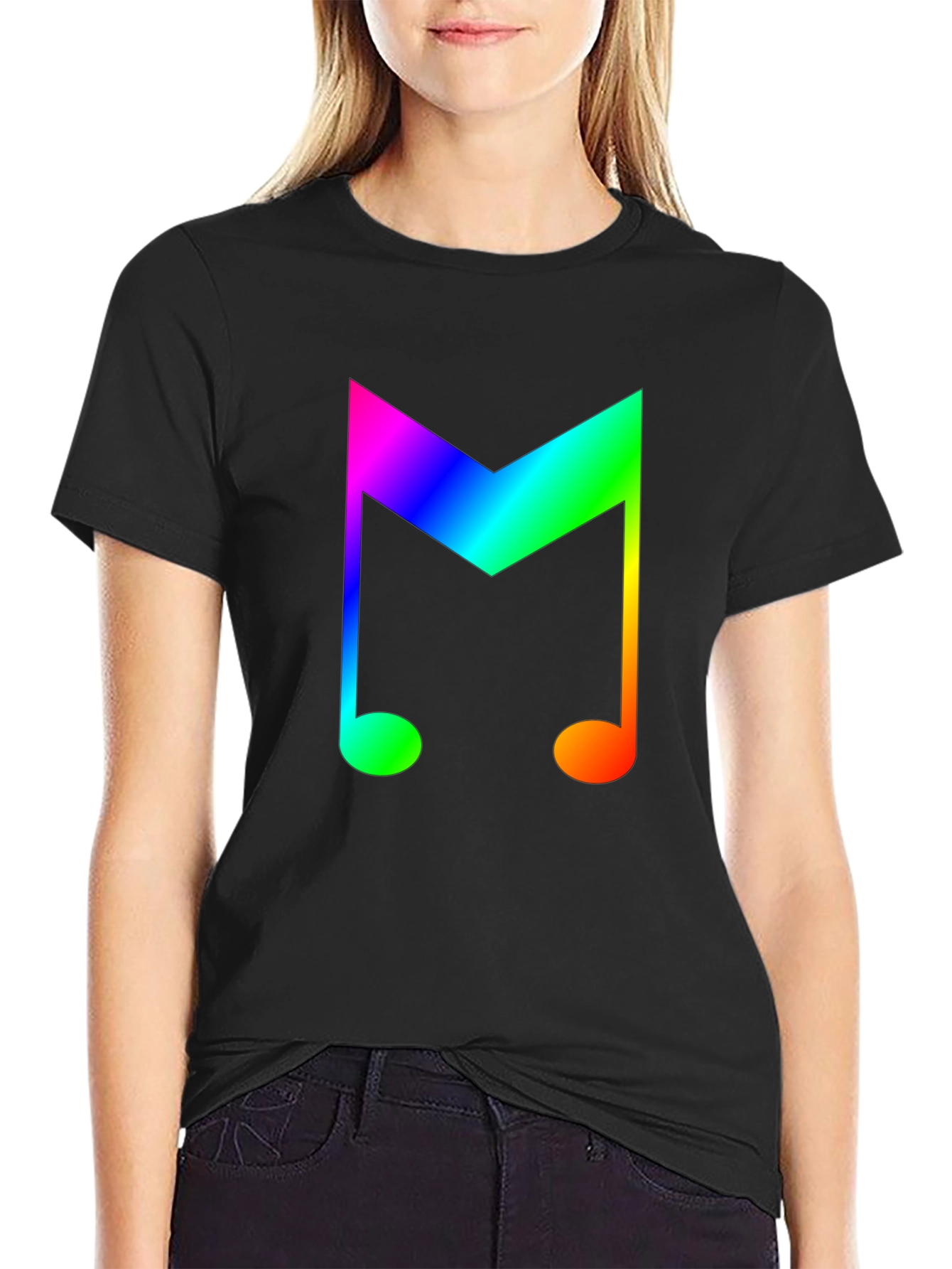 Black Rainbow Music Note Graphic Tee - Stylish Cotton Shirt view 2