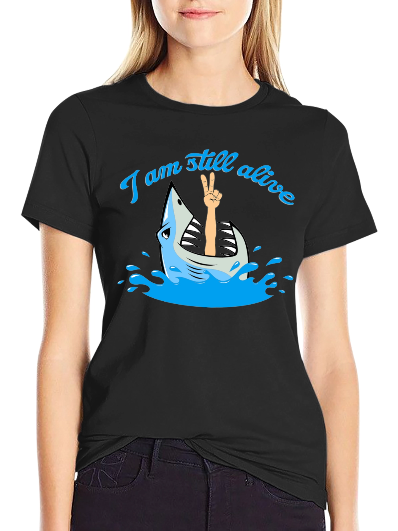 Black I Am Still Alive Shark T-Shirt - Novelty Graphic Tee view 2