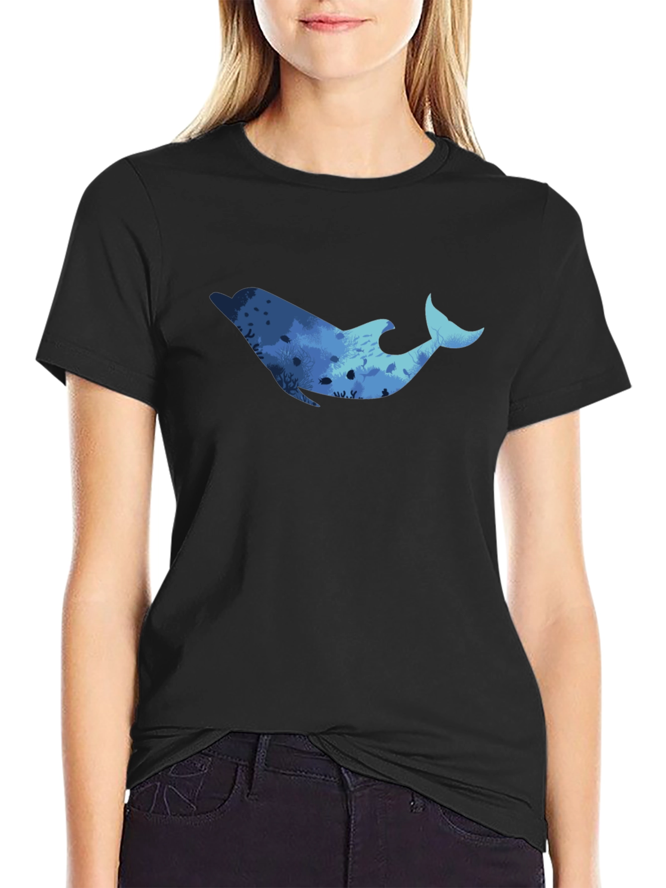 Black Dolphin Reef Graphic Black T-Shirt view 2