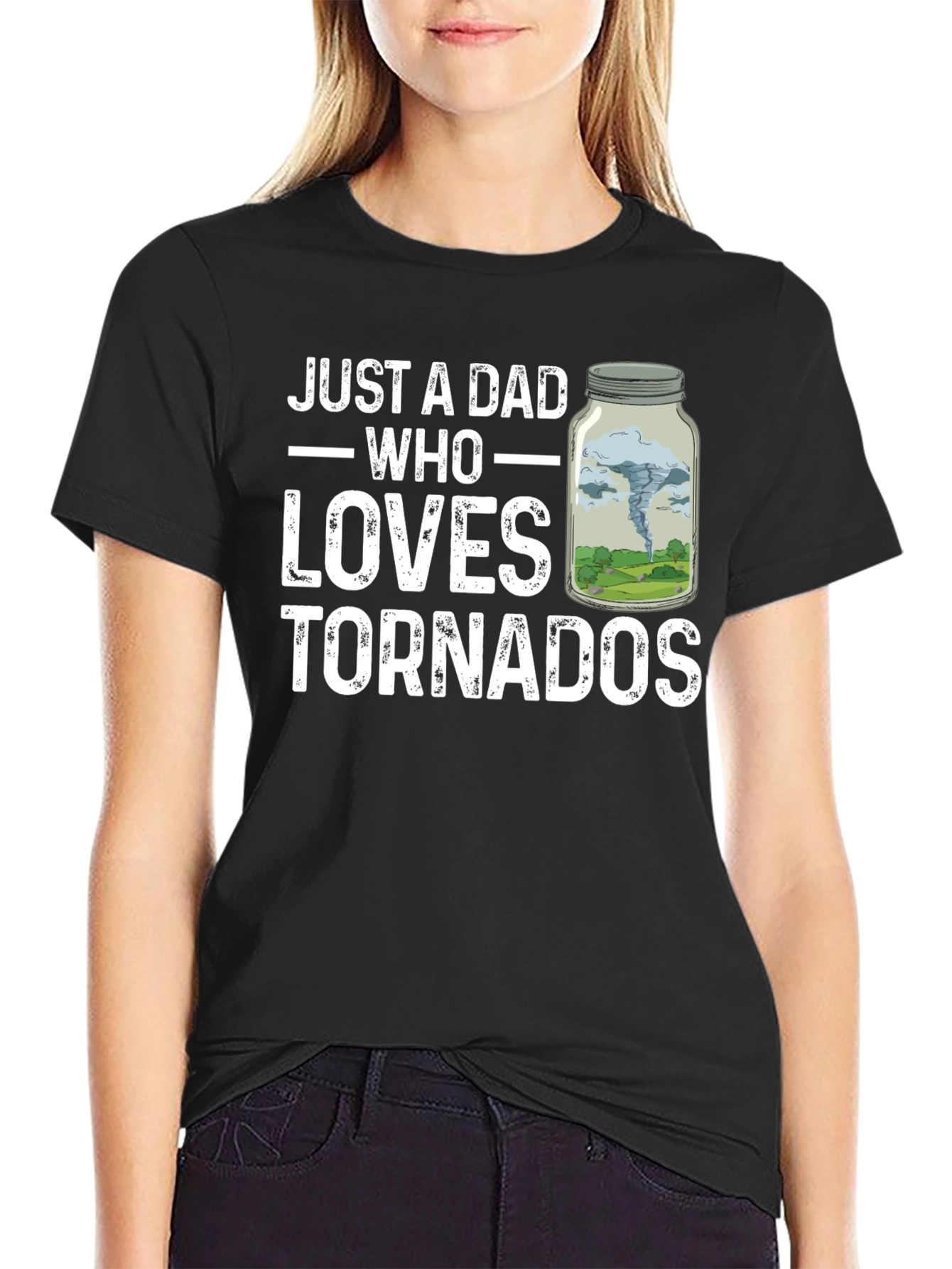Black Just A Dad Who Loves Tornadoes T-Shirt view 2