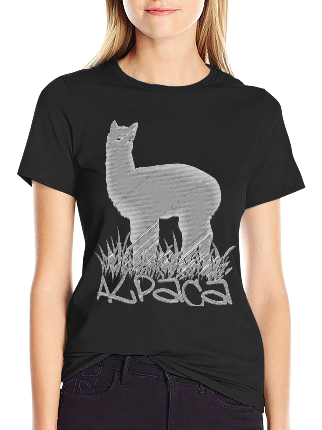 Black Alpaca Graphic Tee - Soft Cotton Blend view 2