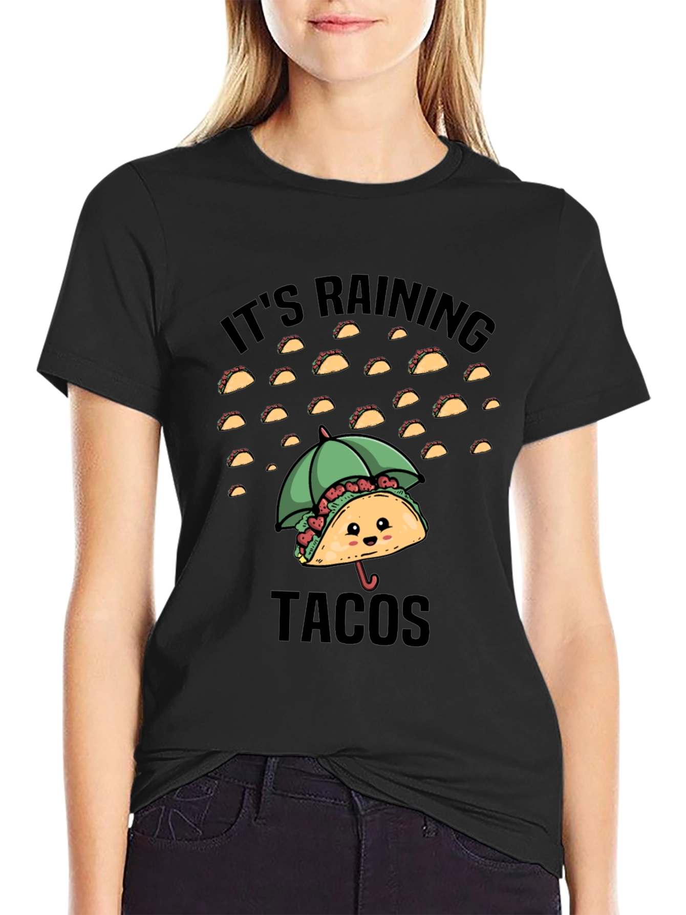 Black It's Raining Tacos Graphic Tee - Funny Foodie Shirt view 2