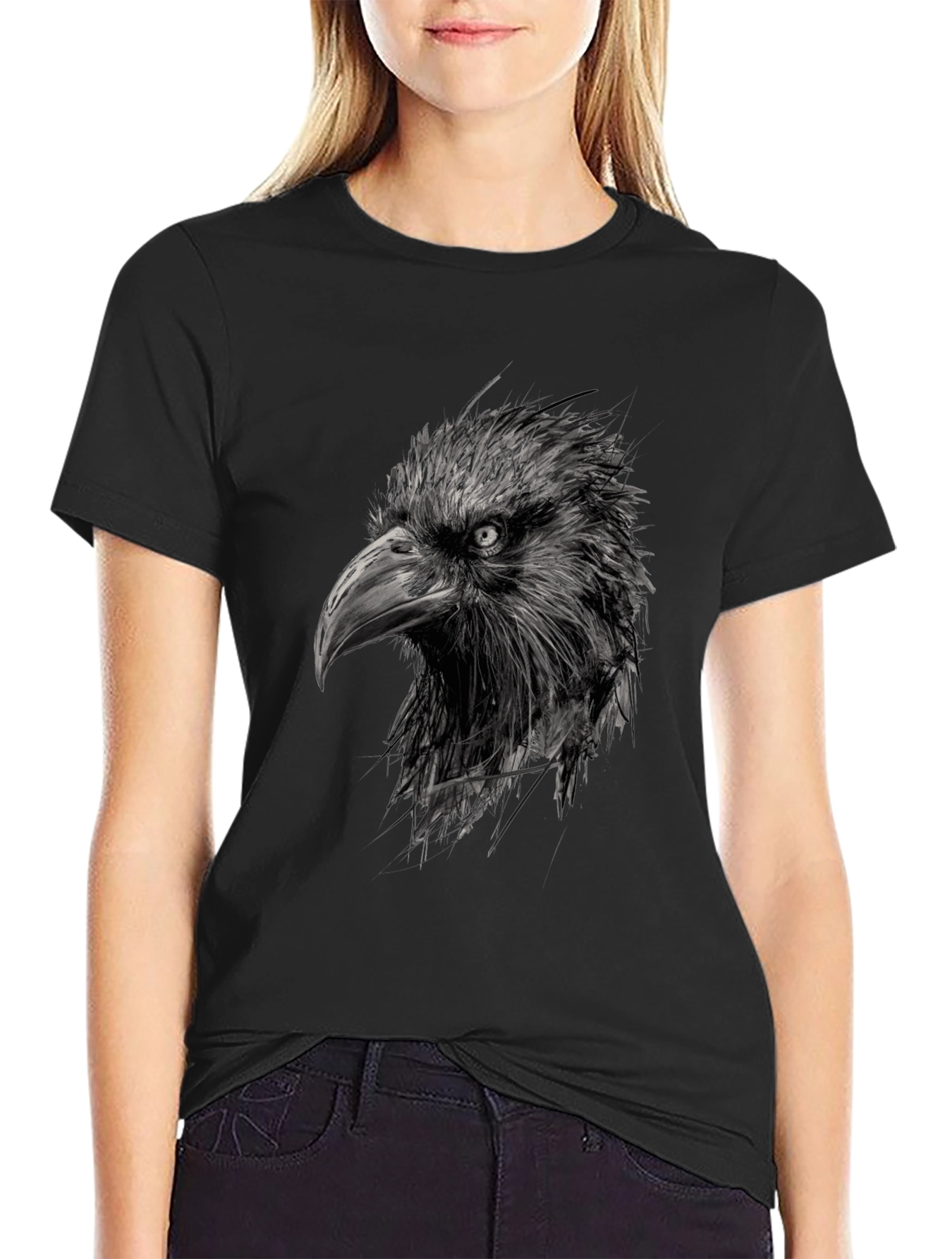 Black Raven Head Graphic Black T-Shirt view 2