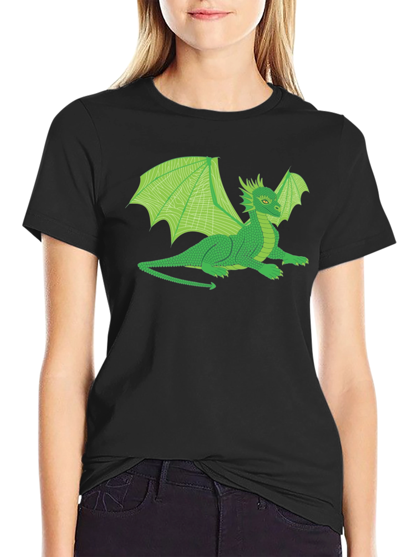Black Green Dragon Graphic T-Shirt - Fantasy Creature Tee view 2