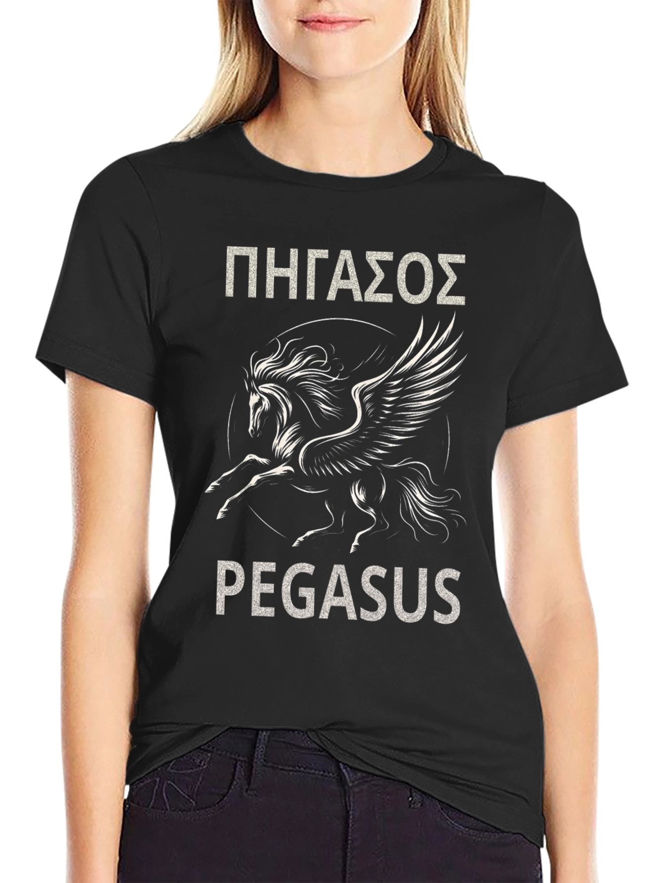Black Pegasus Graphic T-Shirt - Mythical Creature Design view 2
