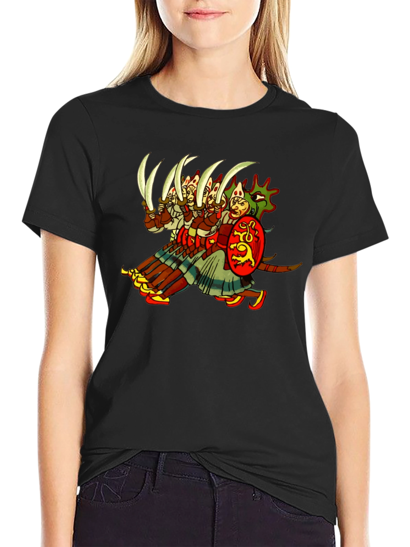 Black Medieval Warrior Graphic Tee - Black Cotton T-Shirt view 2