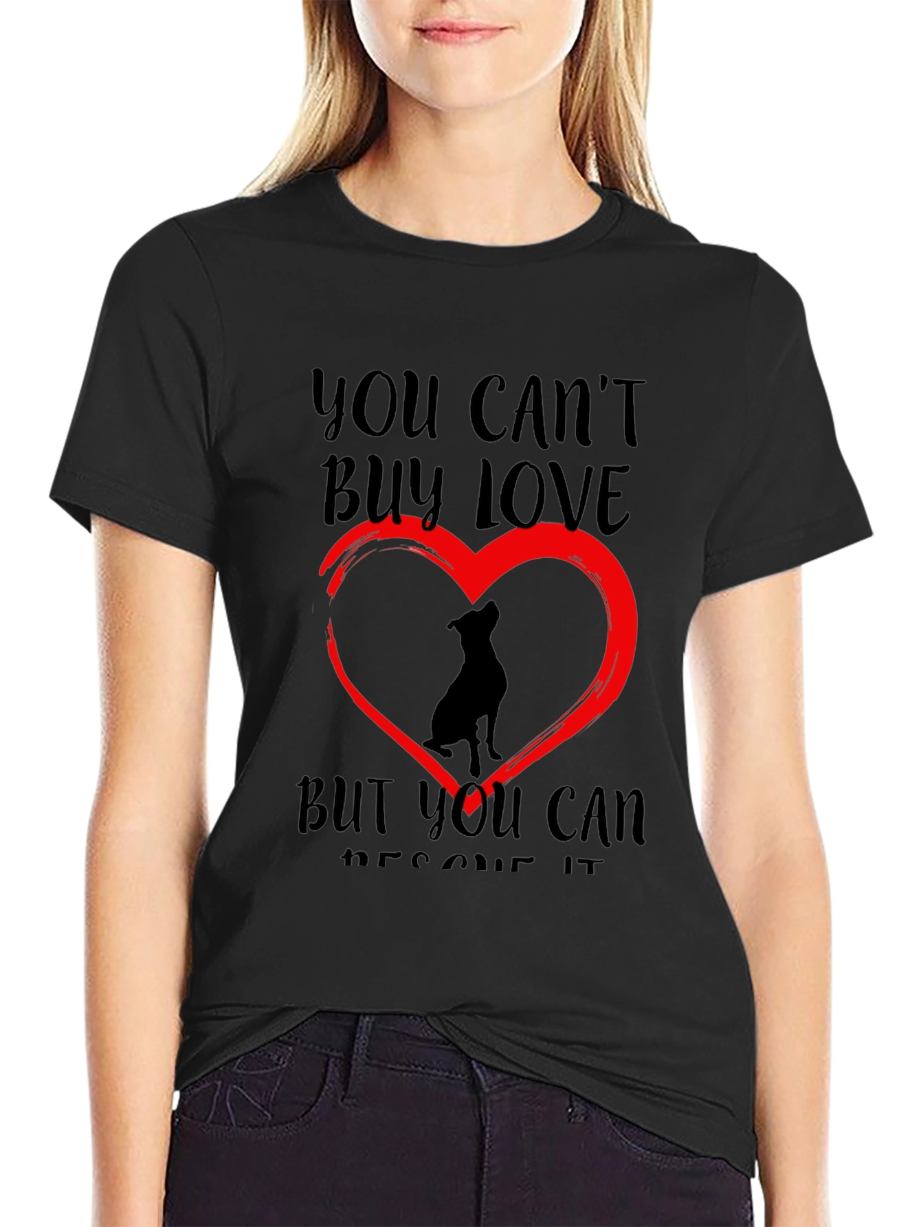 Black Rescue Dog Lover T-Shirt - You Can't Buy Love view 2