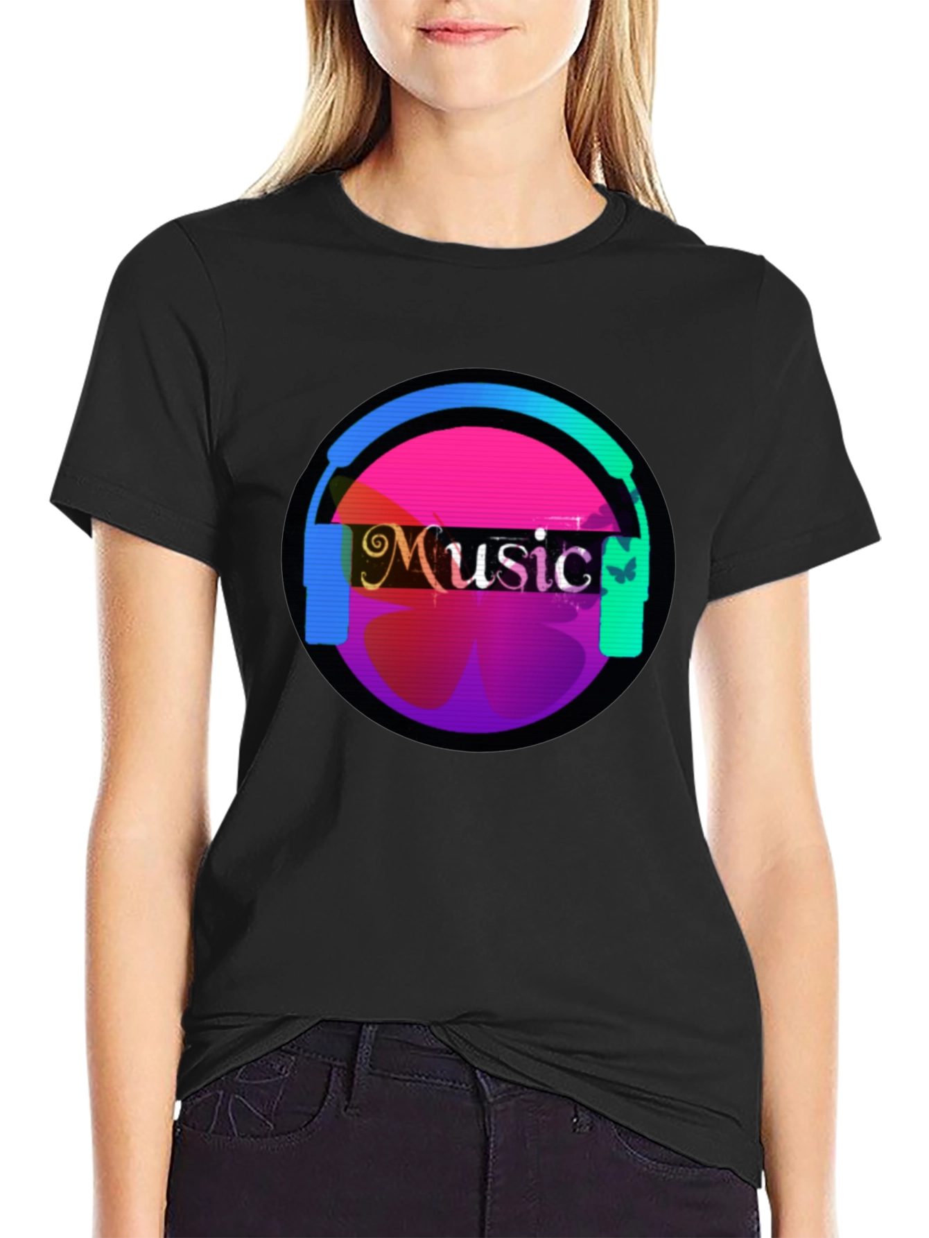 Black Music Headphone Graphic Tee - Casual Comfort view 2