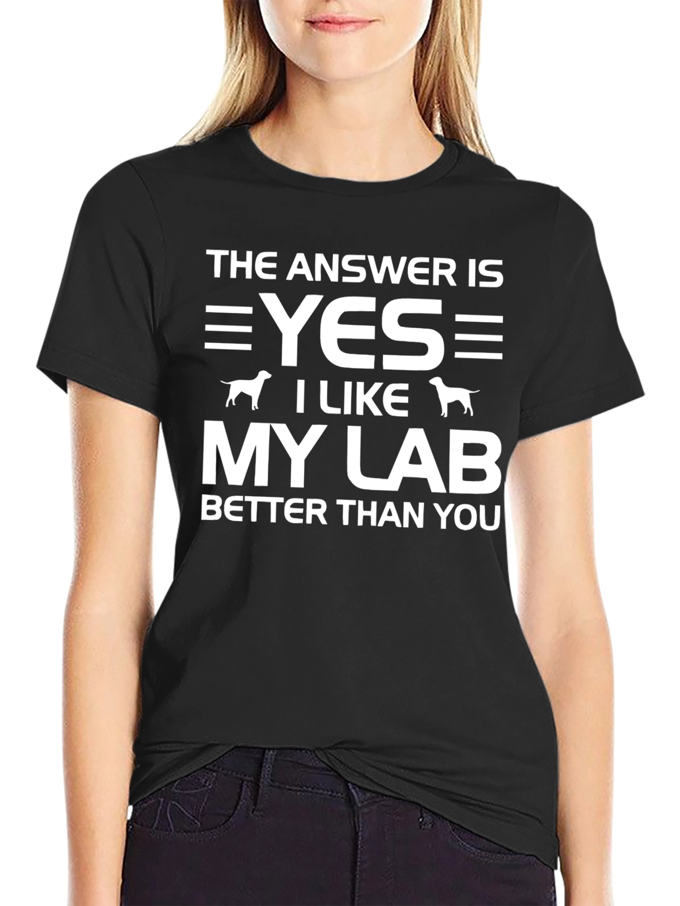 Black Funny Lab Dog T-Shirt: The Answer is Yes view 2