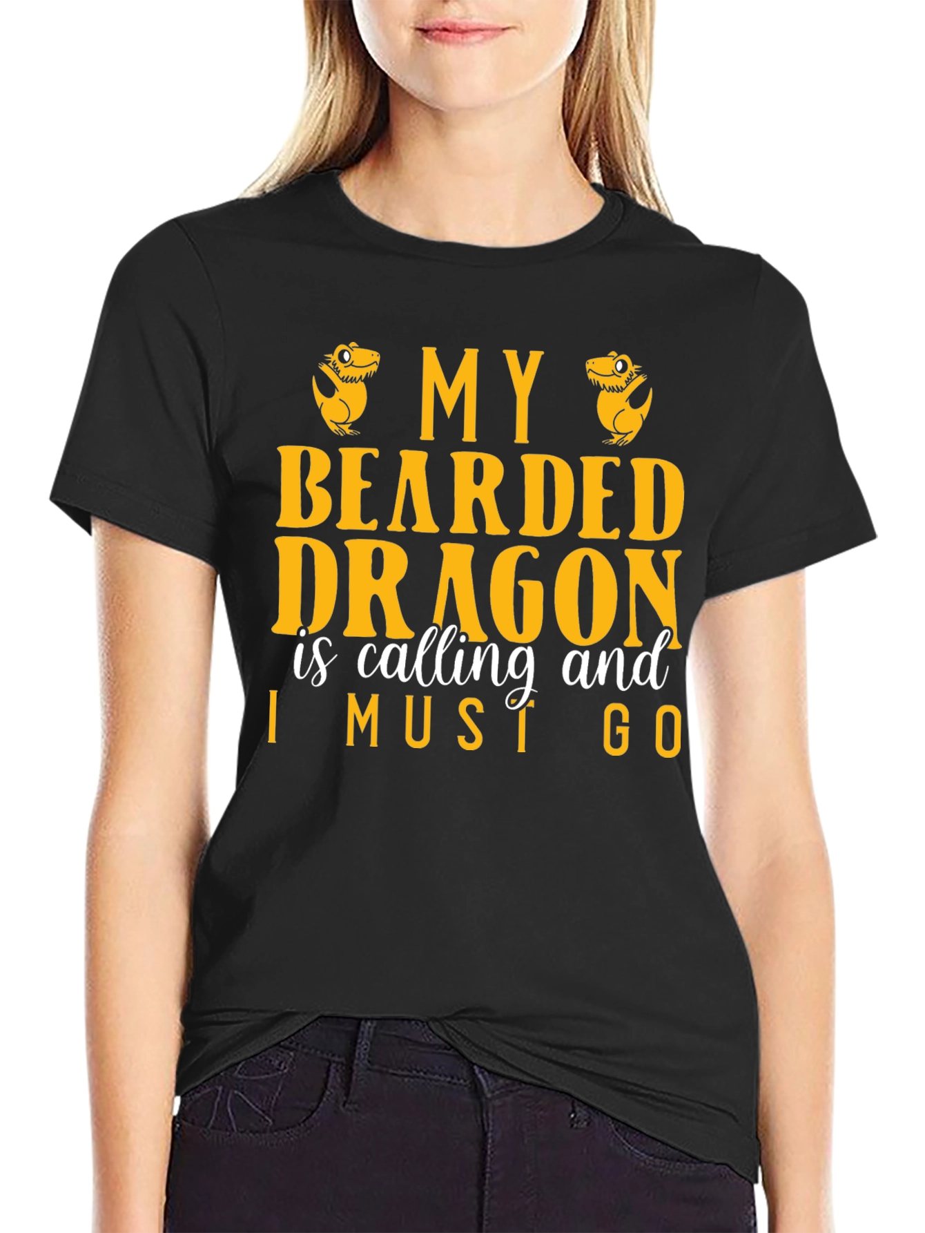 Black Bearded Dragon Calling Graphic Tee, Pet Lover T-Shirt view 2