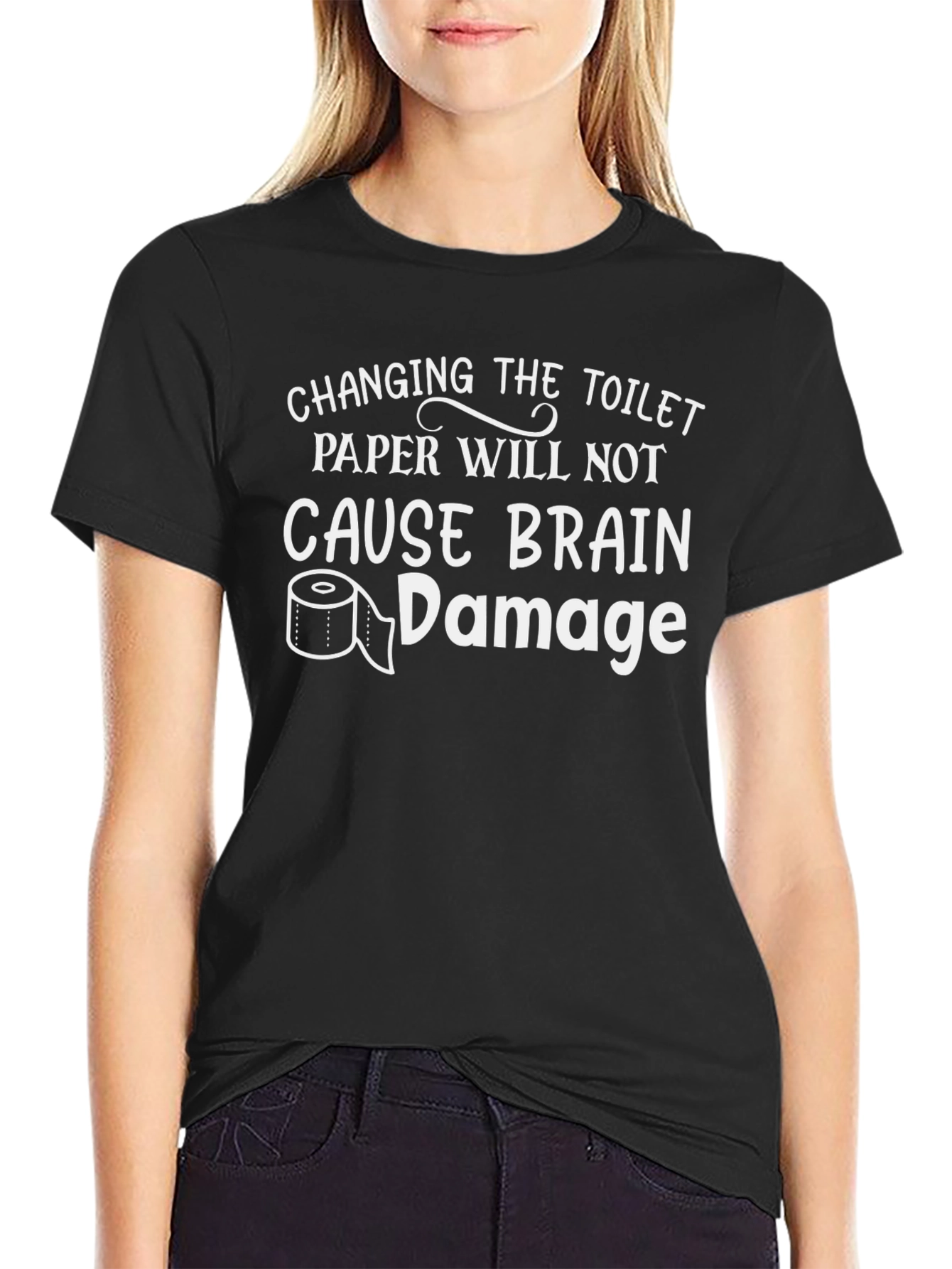 Black Funny Toilet Paper Brain Damage Graphic T-Shirt view 2