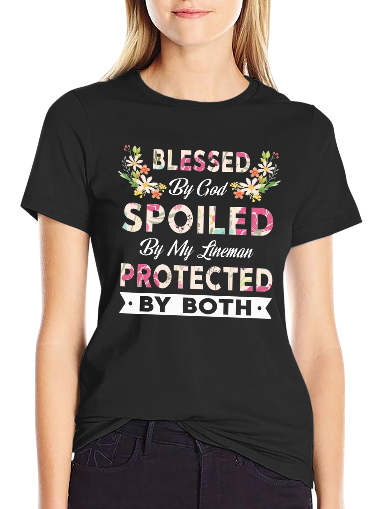 Black Blessed By God Spoiled By My Lineman T-Shirt view 2