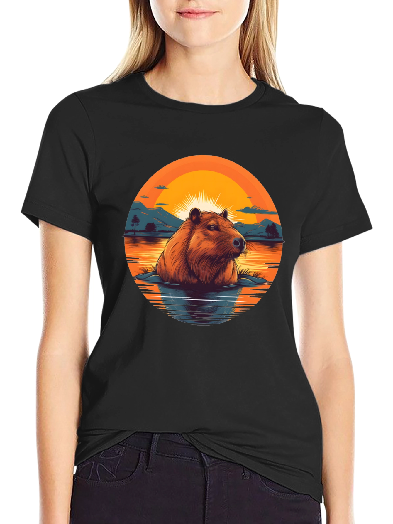 Black Capybara Sunset Graphic Tee - Unique Design view 2
