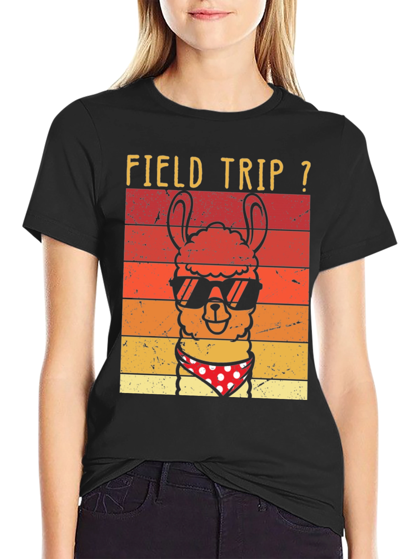 Black Field Trip Llama T-Shirt view 2