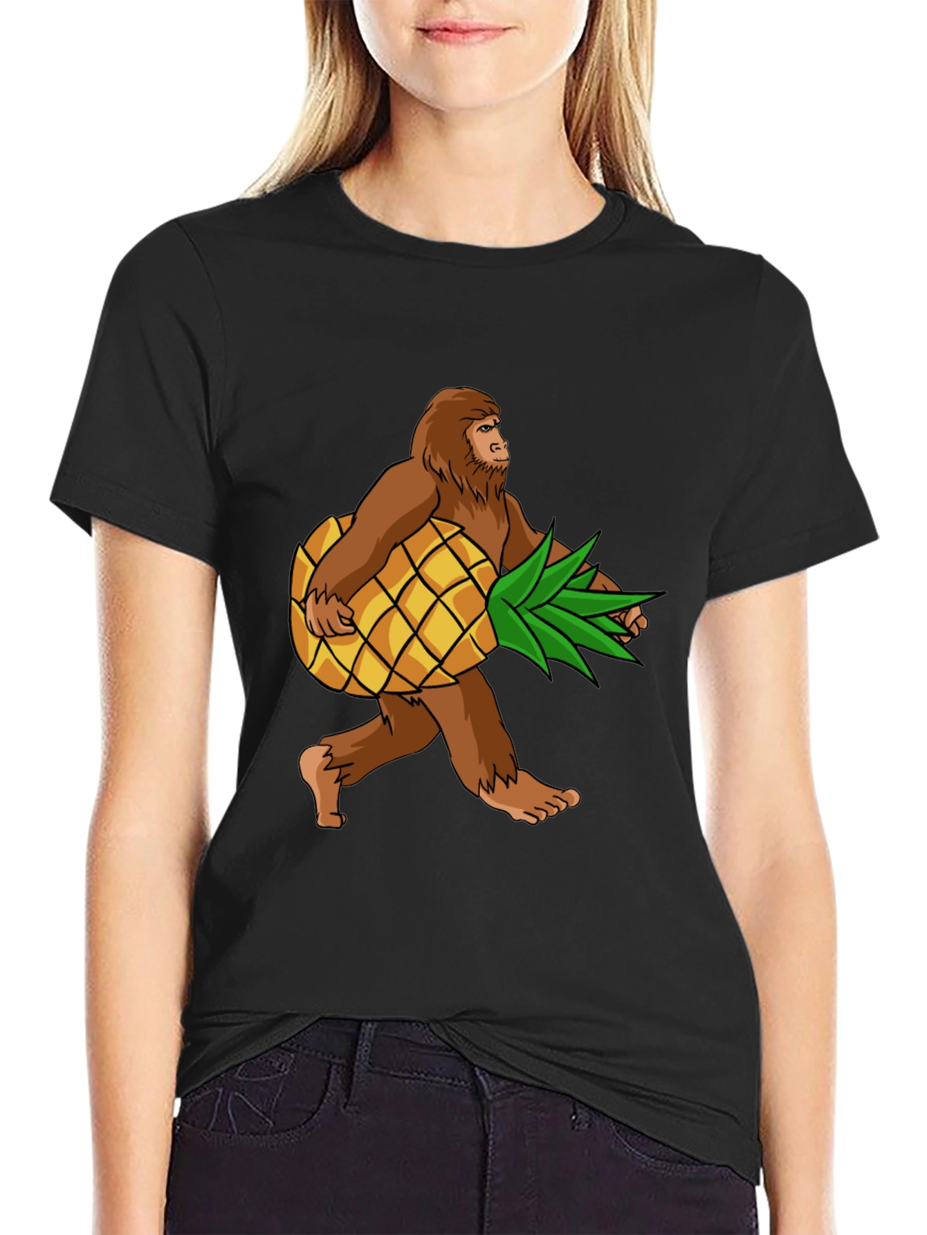 Black Sasquatch Pineapple T-Shirt - Funny Bigfoot Tee view 2